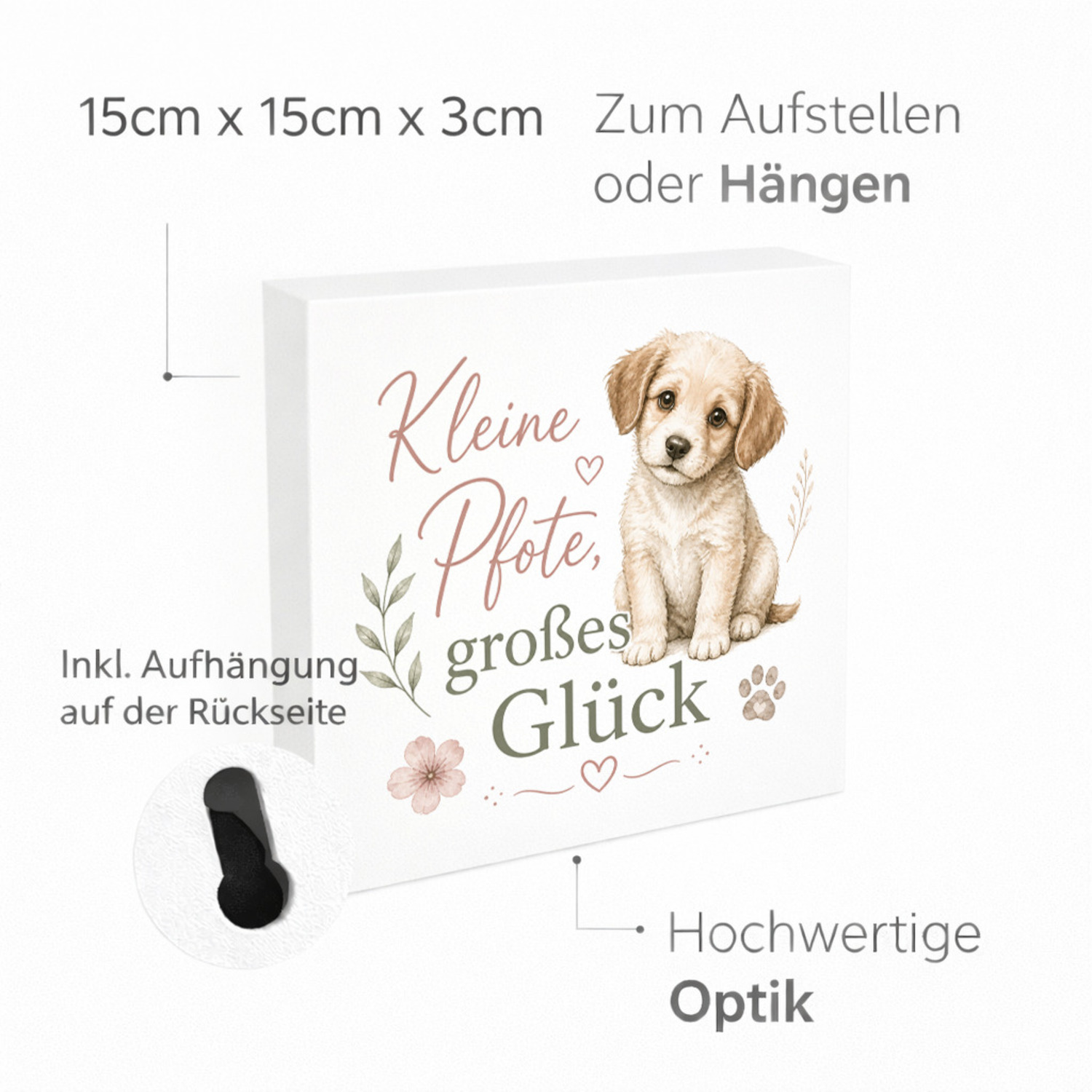 Holzbild in 15x15 cm Kleine Pfote - zarter Hund im -Stil – Ansicht 4