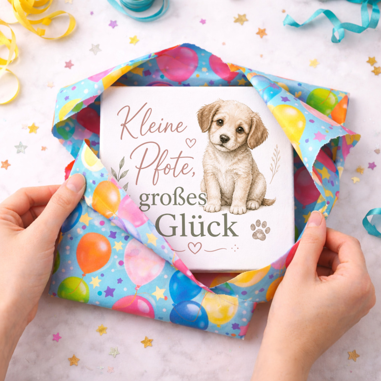 Holzbild in 15x15 cm Kleine Pfote - zarter Hund im -Stil – Ansicht 5