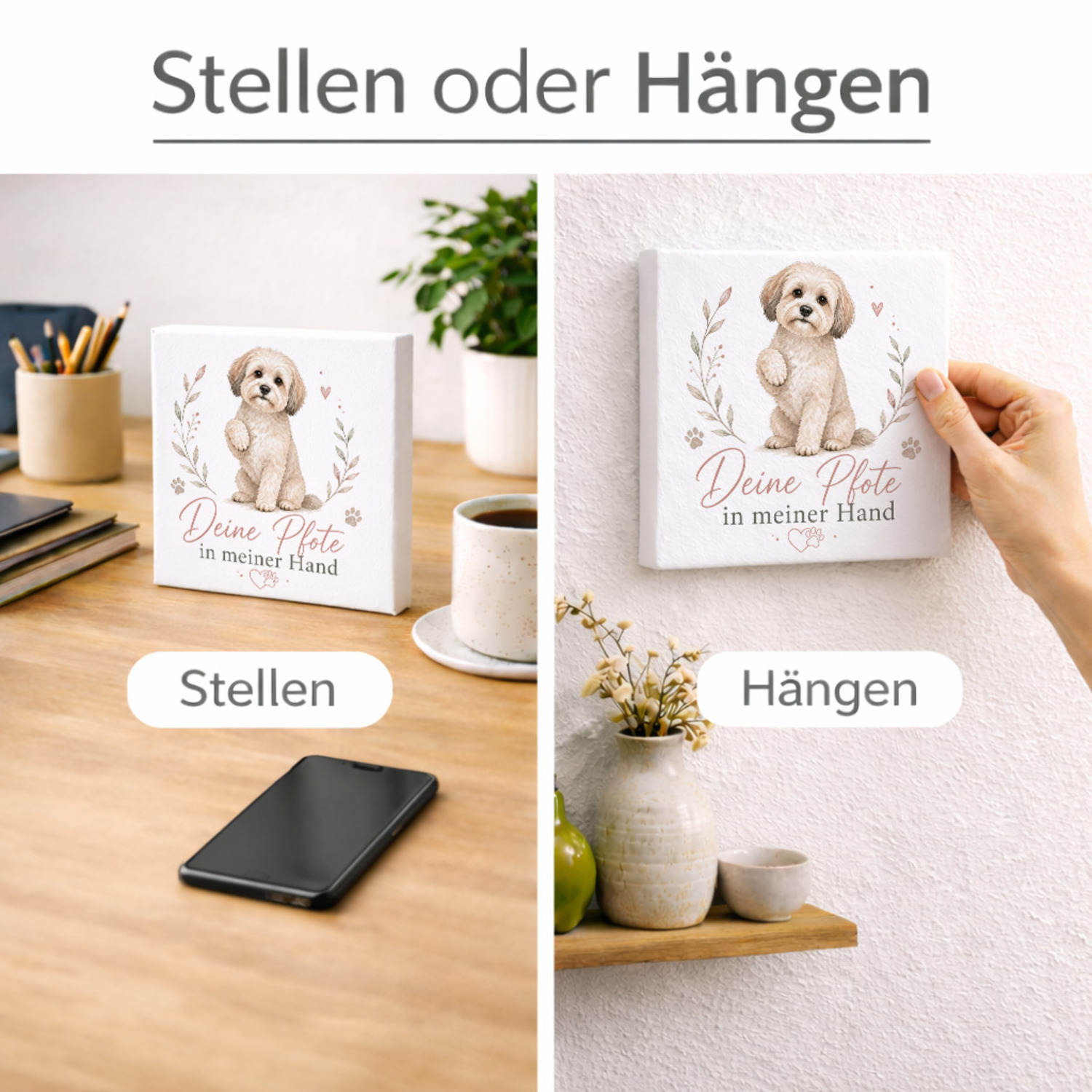 Holzbild in 15x15 cm Hundespruch - Hundefreunde Holzdeko – Ansicht 2