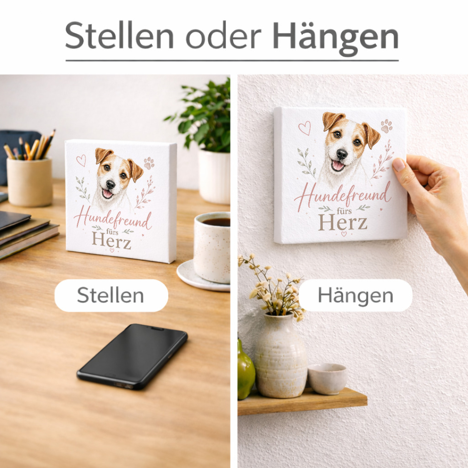 Holzbild in 15x15 cm Hundefreund fürs Herz - Hundespruch – Ansicht 2