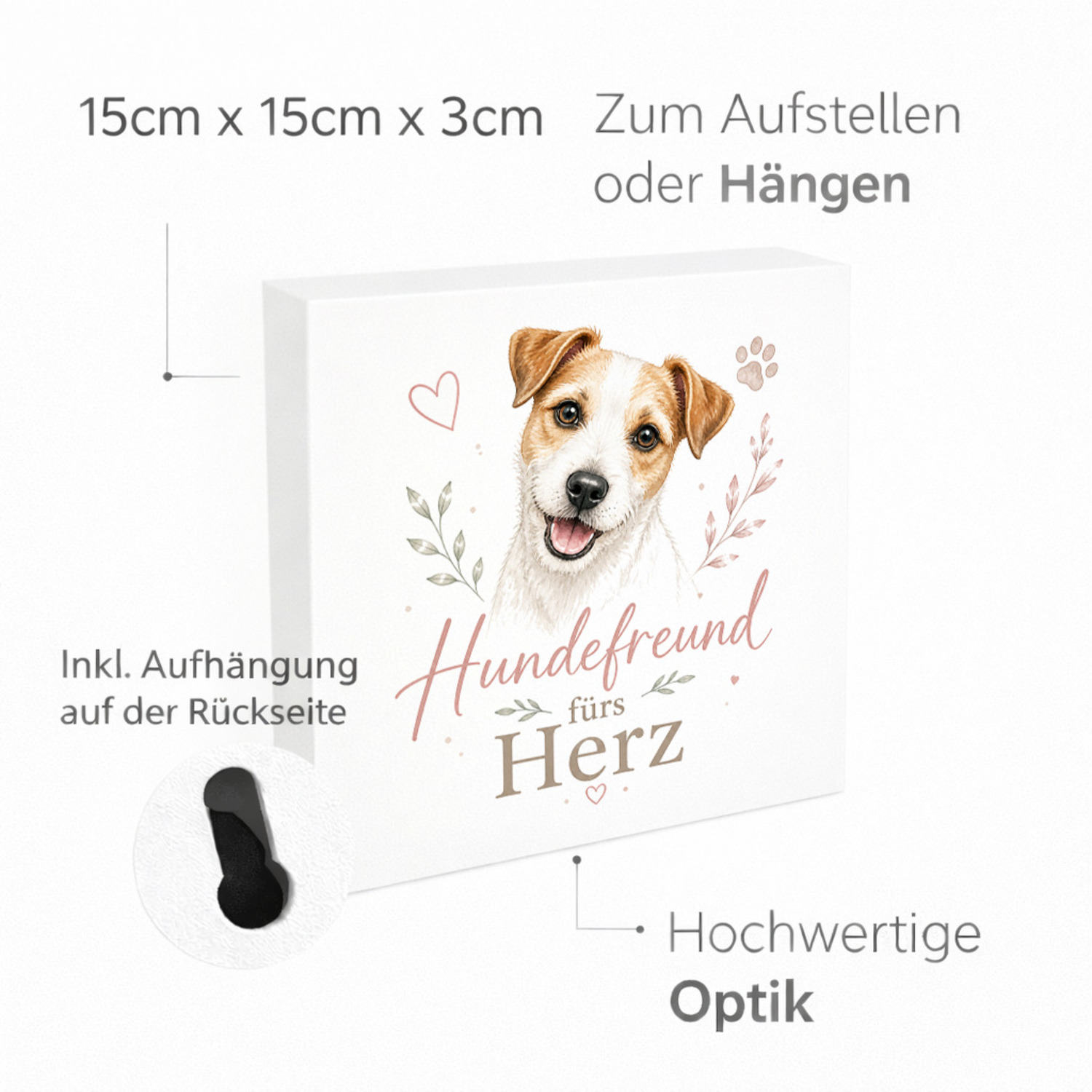 Holzbild in 15x15 cm Hundefreund fürs Herz - Hundespruch – Ansicht 4