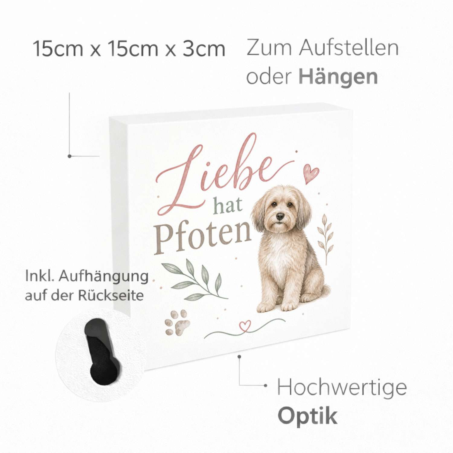 Holzbild in 15x15 cm Liebe hat Pfoten - Holzdeko mit Hundespruch – Ansicht 4
