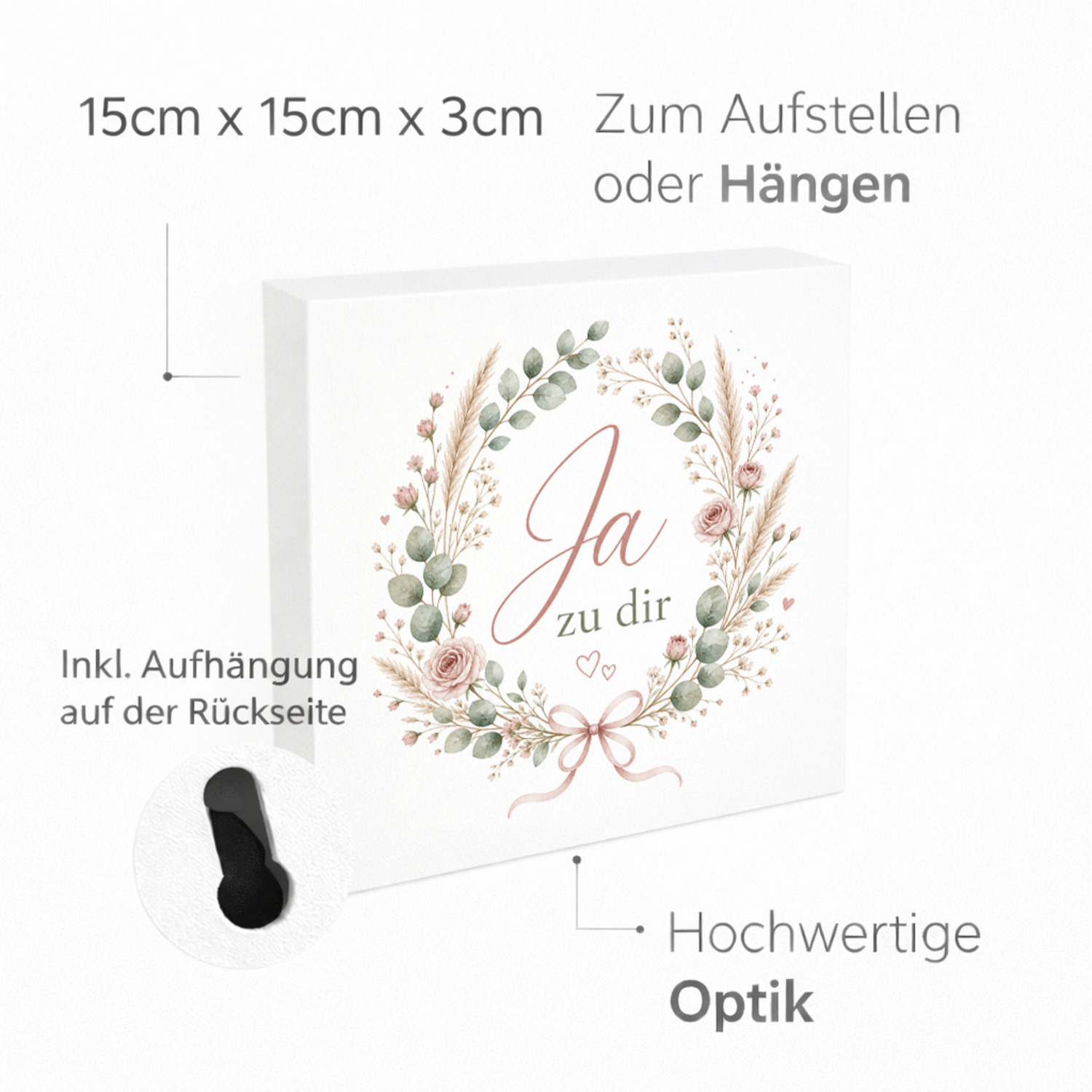 Holzbild in 15x15 cm Ja zu dir - in sanften Pastellfarben – Ansicht 4