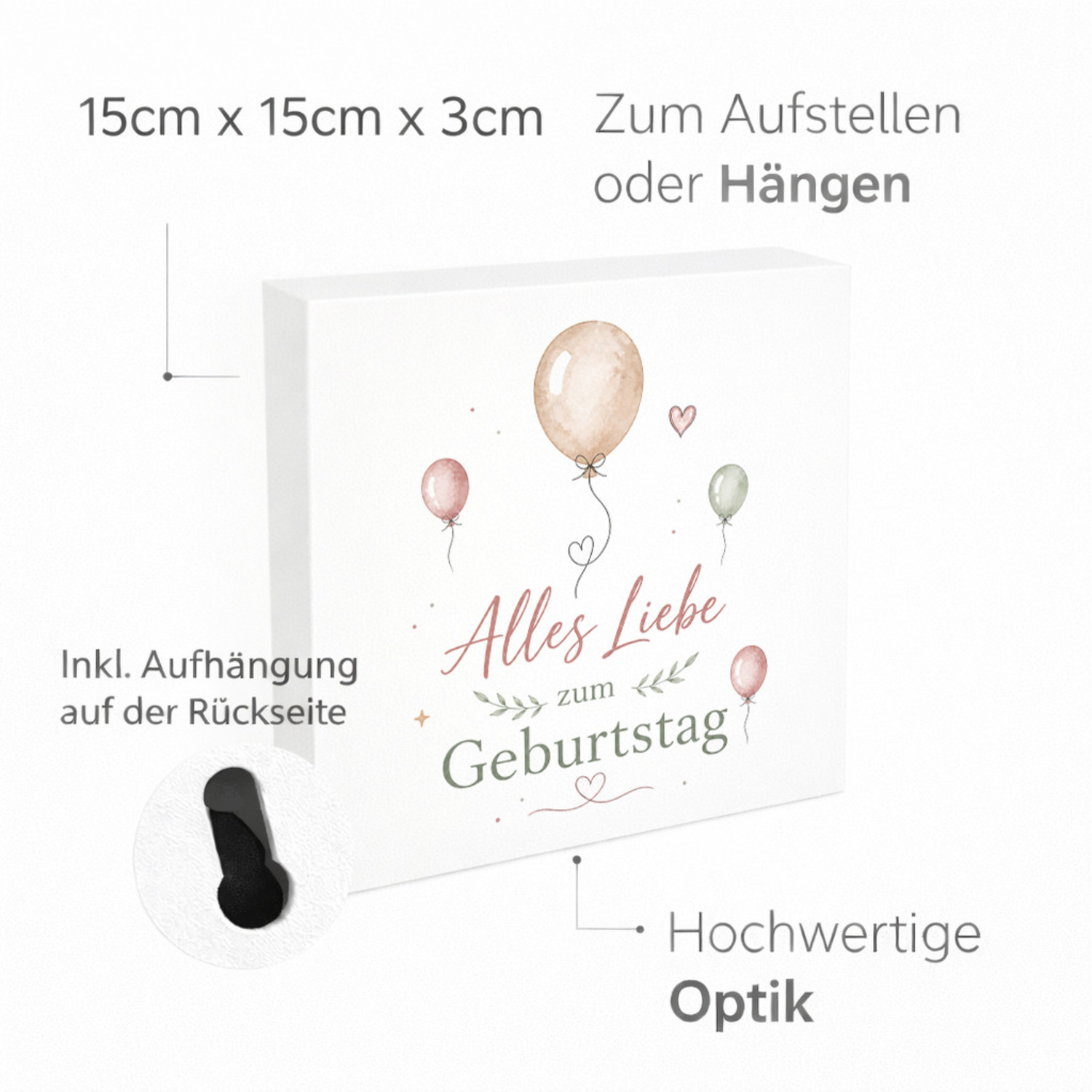 Holzbild in 15x15 cm Alles Liebe zum Geburtstag - Ballons – Ansicht 4