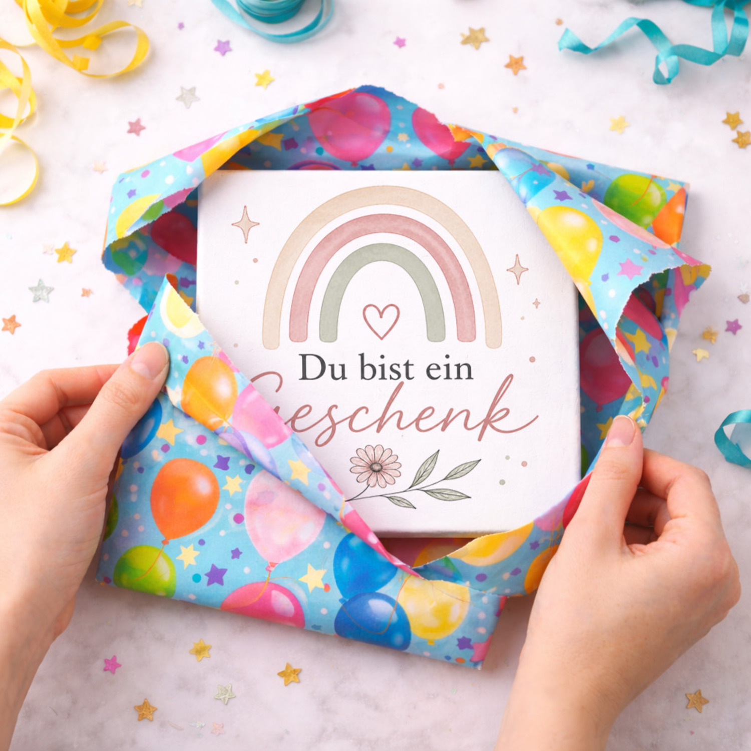 Holzbild in 15x15 cm Du bist ein Geschenk - zarte Wanddeko mit Herzmotiv – Ansicht 5