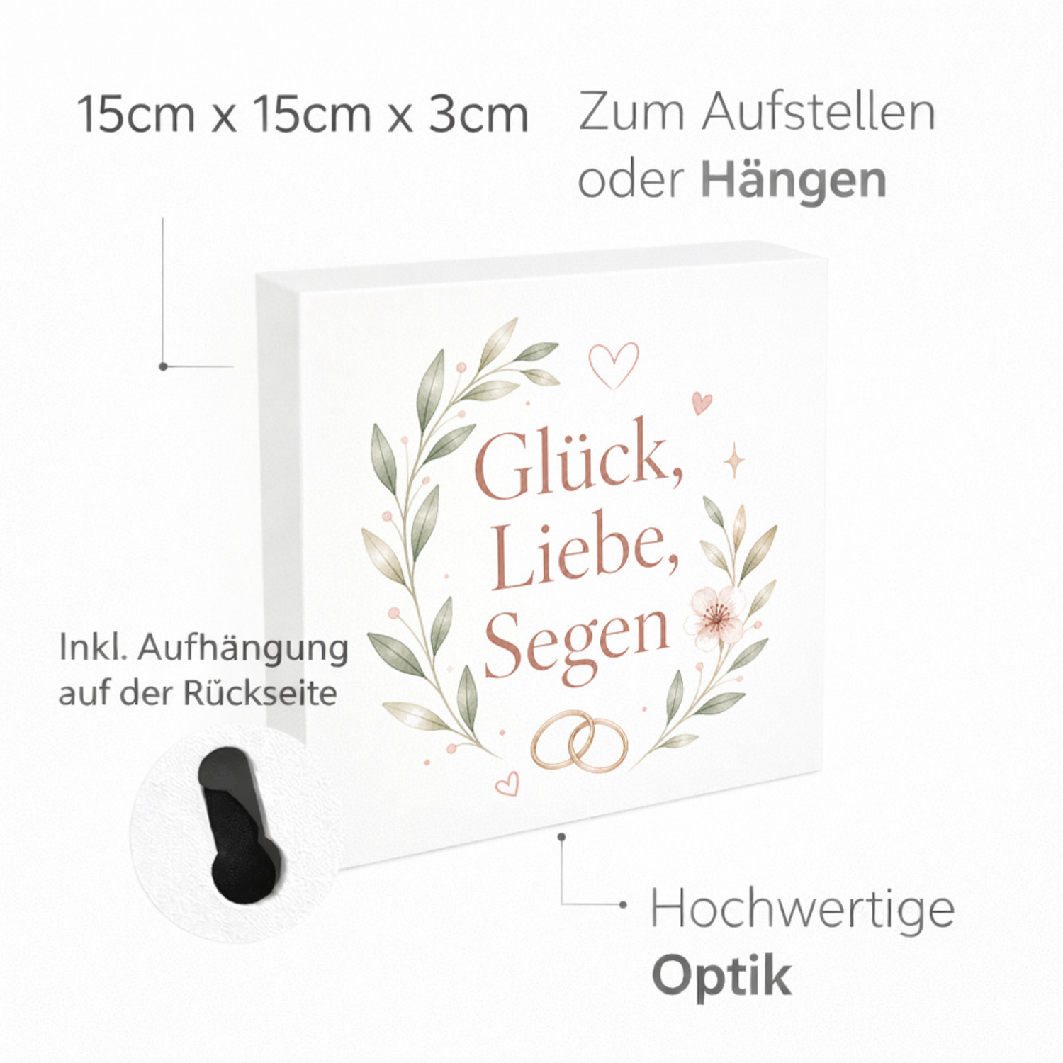 Holzbild in 15x15 cm Glück - Wandbild Holz in sanften Farben – Ansicht 4