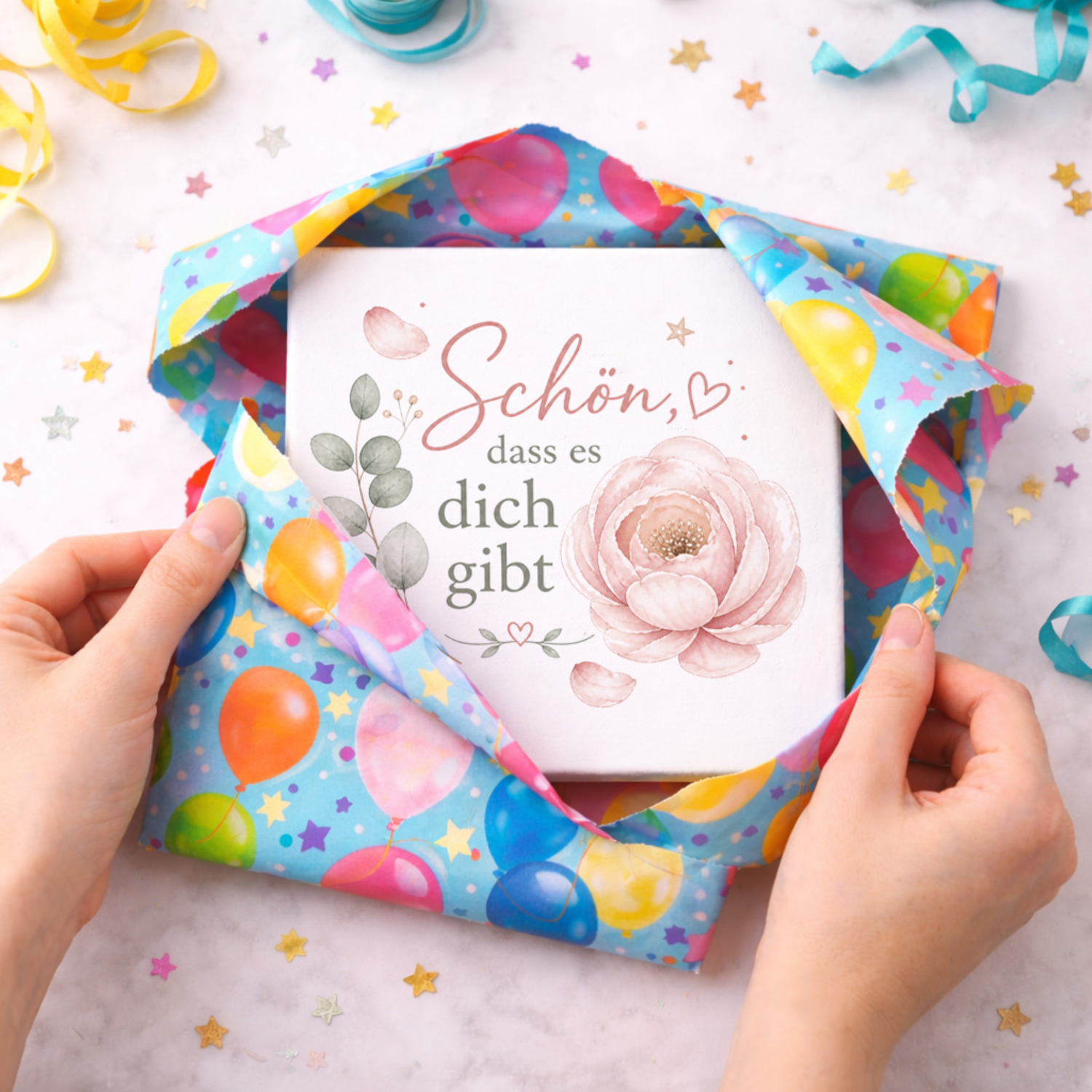 Holzbild in 15x15 cm Schön - Holzdeko mit Blumenspruch – Ansicht 5