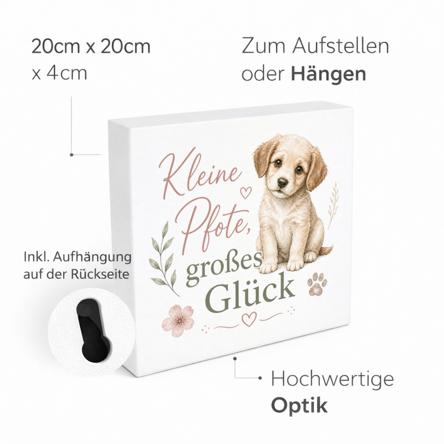 Holzbild in 20x20 cm Kleine Pfote - Holzdeko mit grossem Glück – Ansicht 4