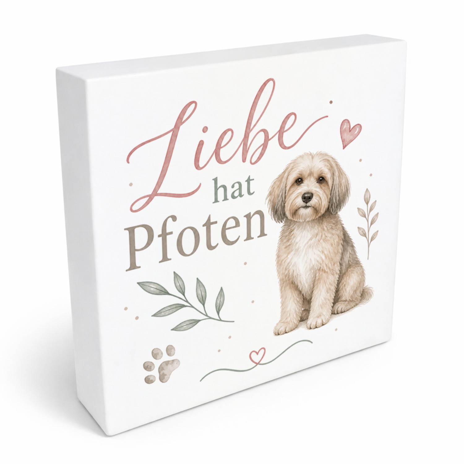 Holzbild in 20x20 cm Liebe hat Pfoten - Wanddeko für Hundefans
