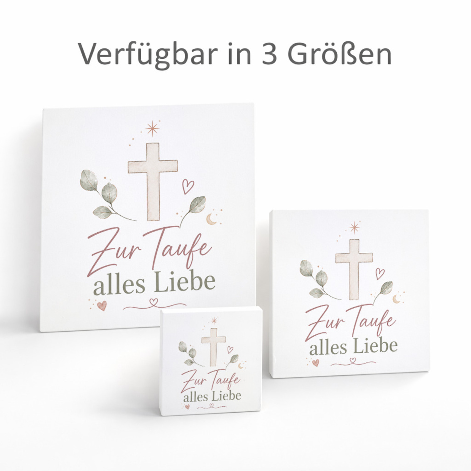 Holzbild in 20x20 cm Zur Taufe alles Liebe - Herz Mond und Stern – Ansicht 8