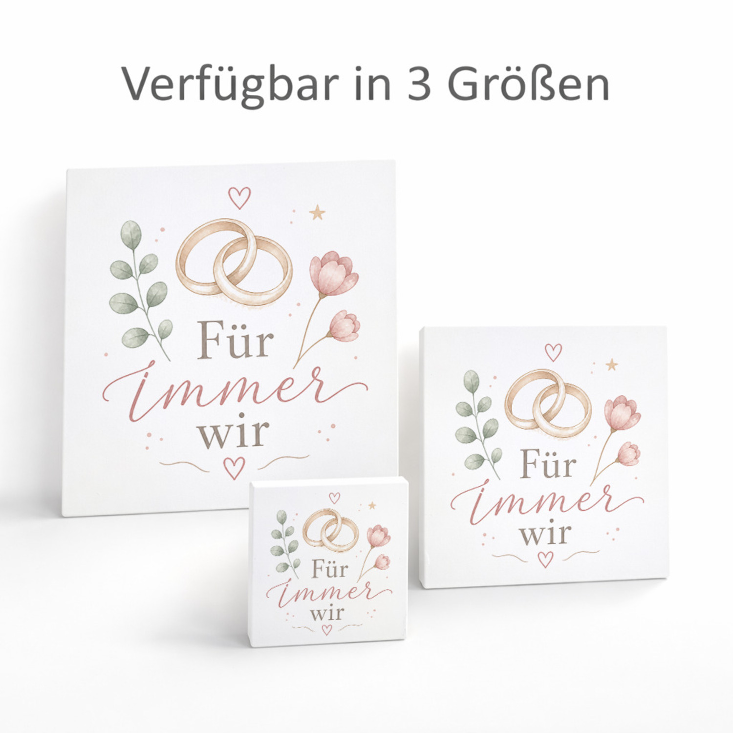 Holzbild in 20x20 cm Für immer wir - Herz und Paarringen – Ansicht 8
