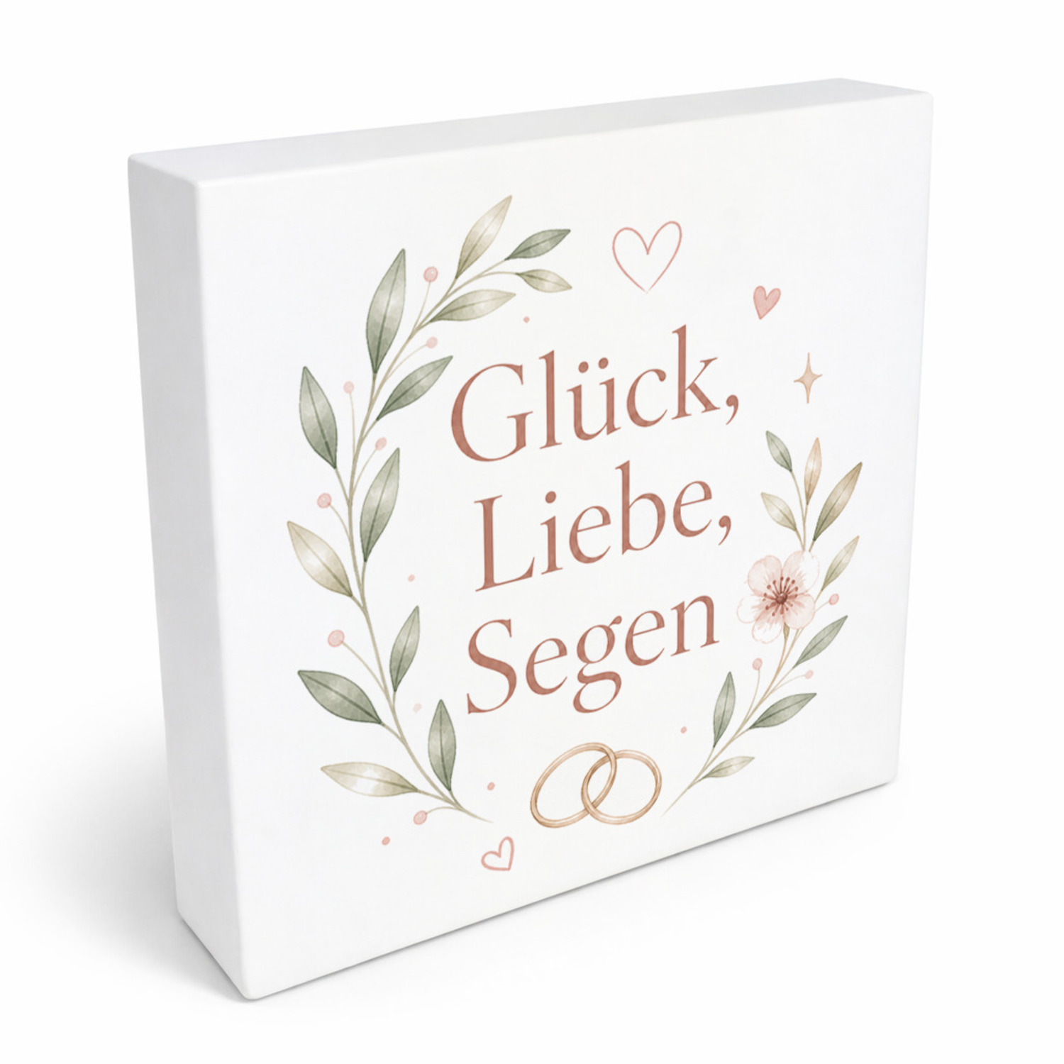 Holzbild in 20x20 cm Glück - Holzdeko mit zarten Blumen