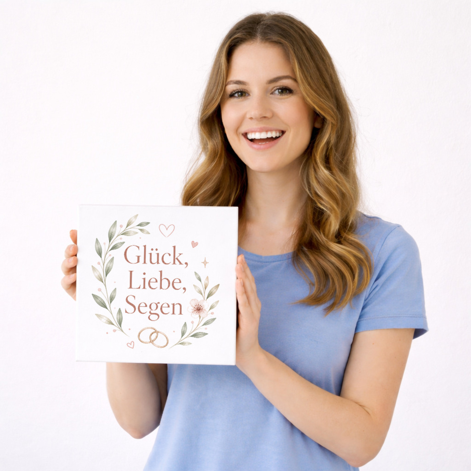 Holzbild in 20x20 cm Glück - Holzdeko mit zarten Blumen – Ansicht 3