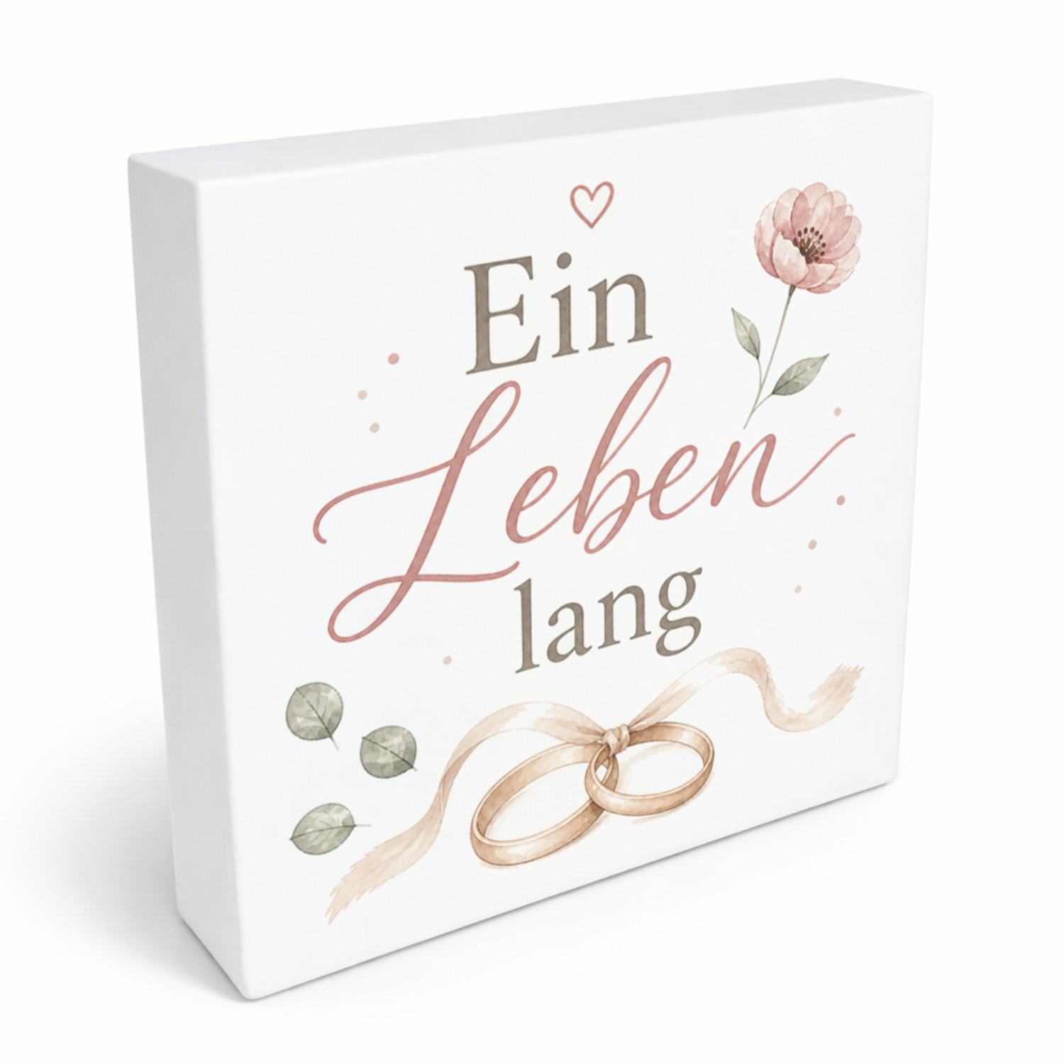 Holzbild in 20x20 cm Ein Leben lang - Wanddeko Holz zur Trauung