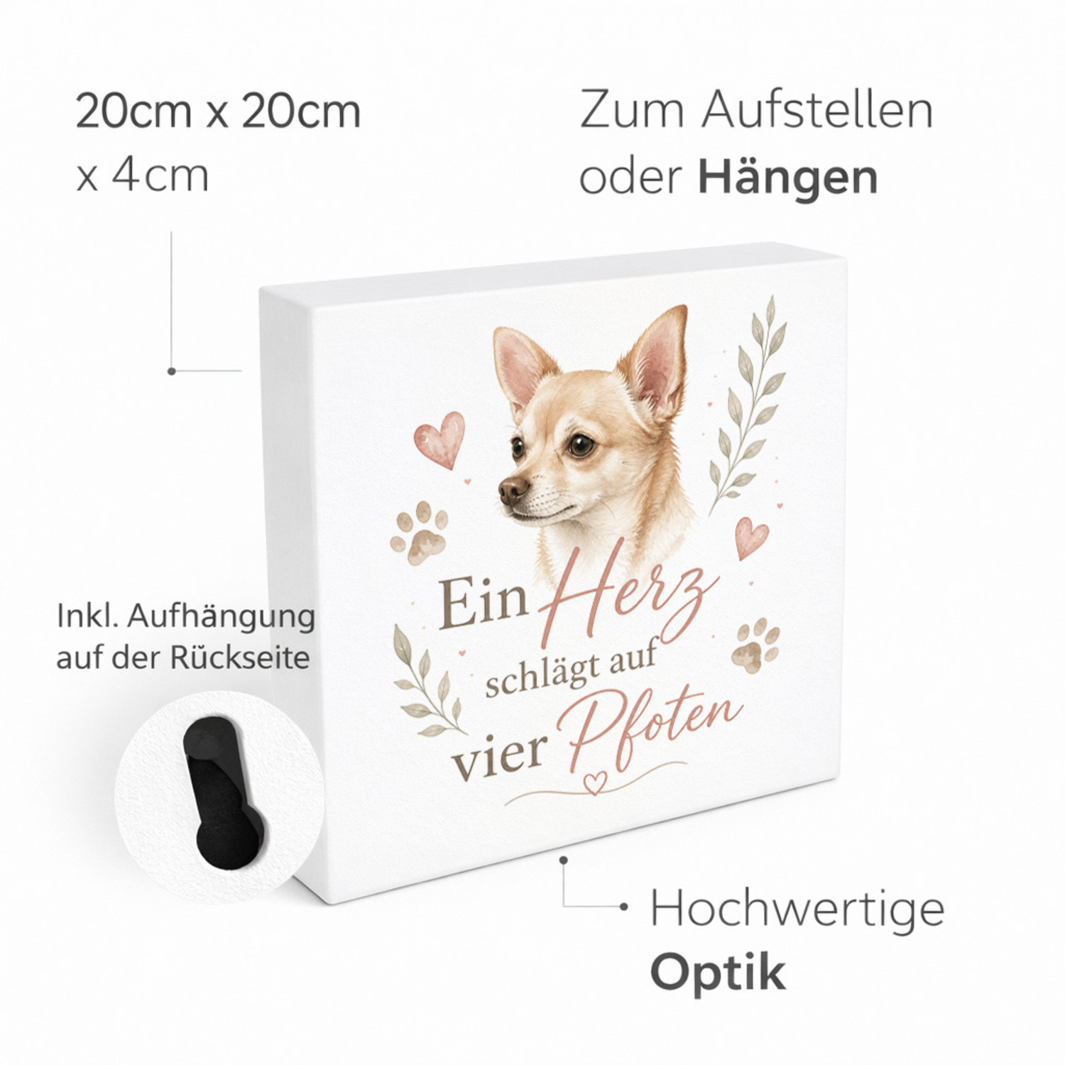 Holzbild in 20x20 cm Ein Herz schlägt auf vier Pfoten Holzdeko – Ansicht 4