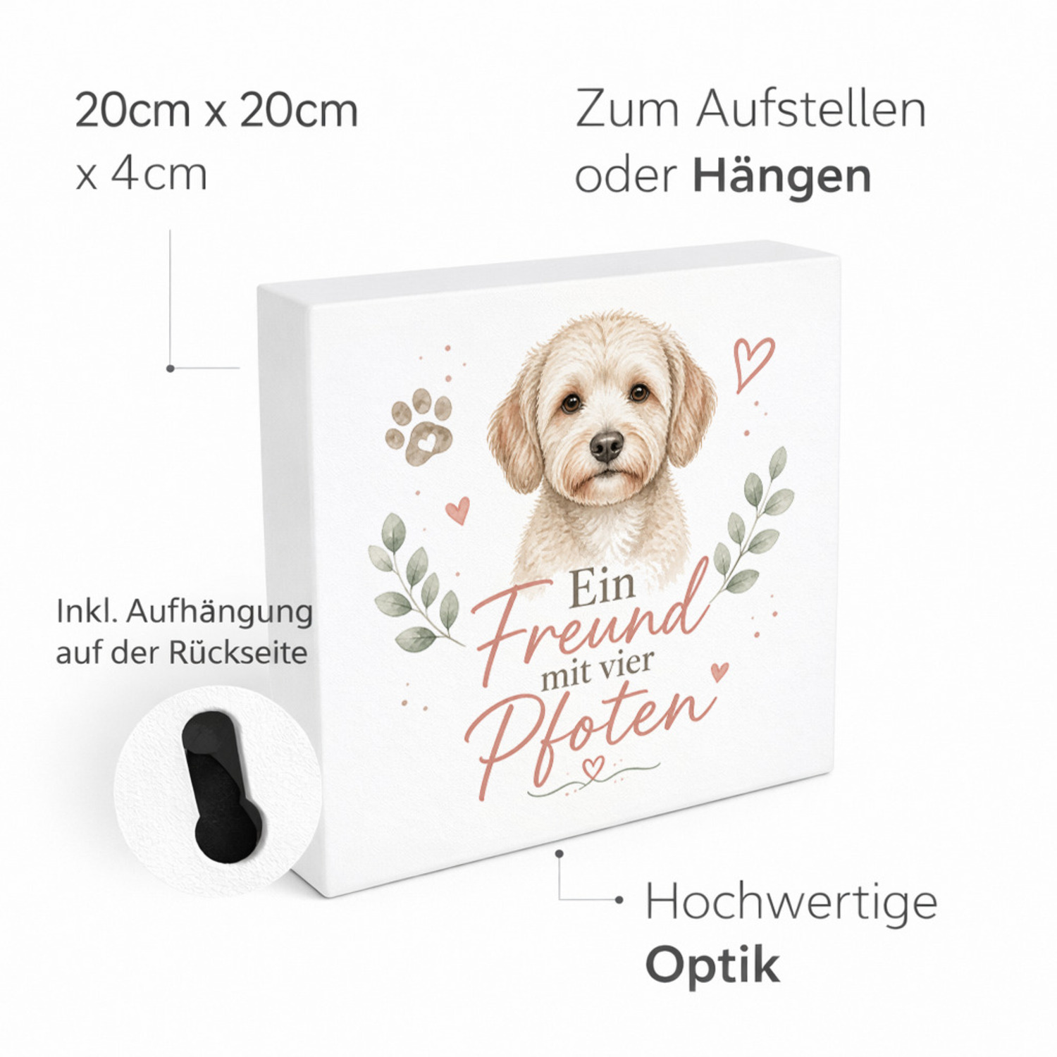 Holzbild in 20x20 cm Ein Freund mit vier Pfoten - Hundespruch – Ansicht 4