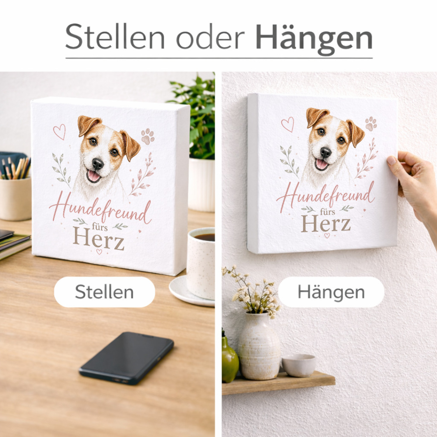 Holzbild in 20x20 cm Hundefreund fürs Herz - Hundespruch – Ansicht 2