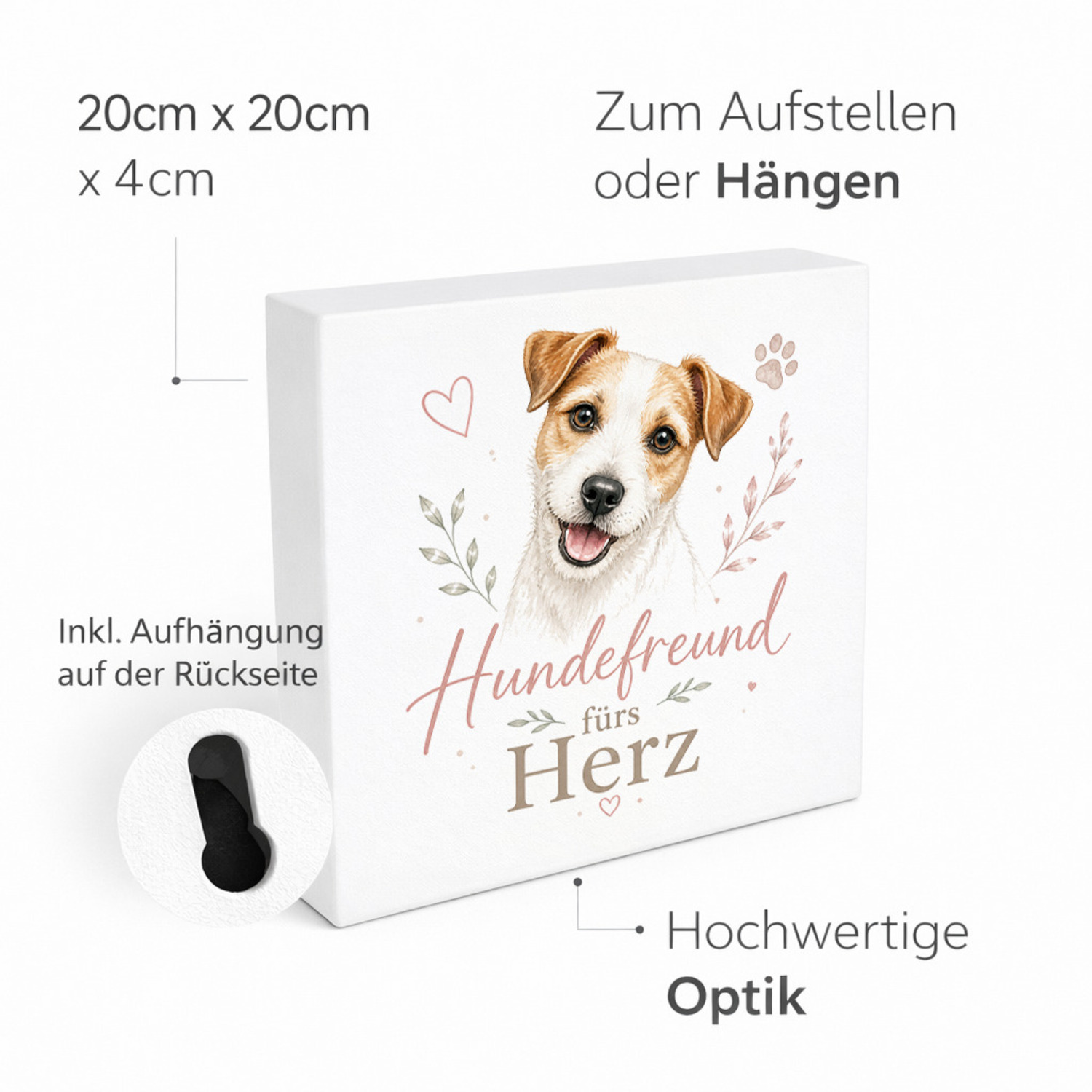 Holzbild in 20x20 cm Hundefreund fürs Herz - Hundespruch – Ansicht 4