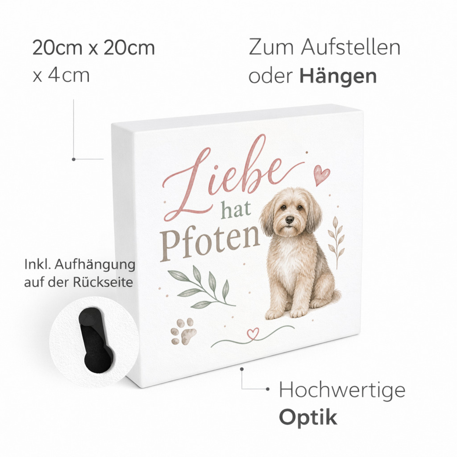 Holzbild in 20x20 cm Liebe hat Pfoten - Wanddeko für Hundefans – Ansicht 4