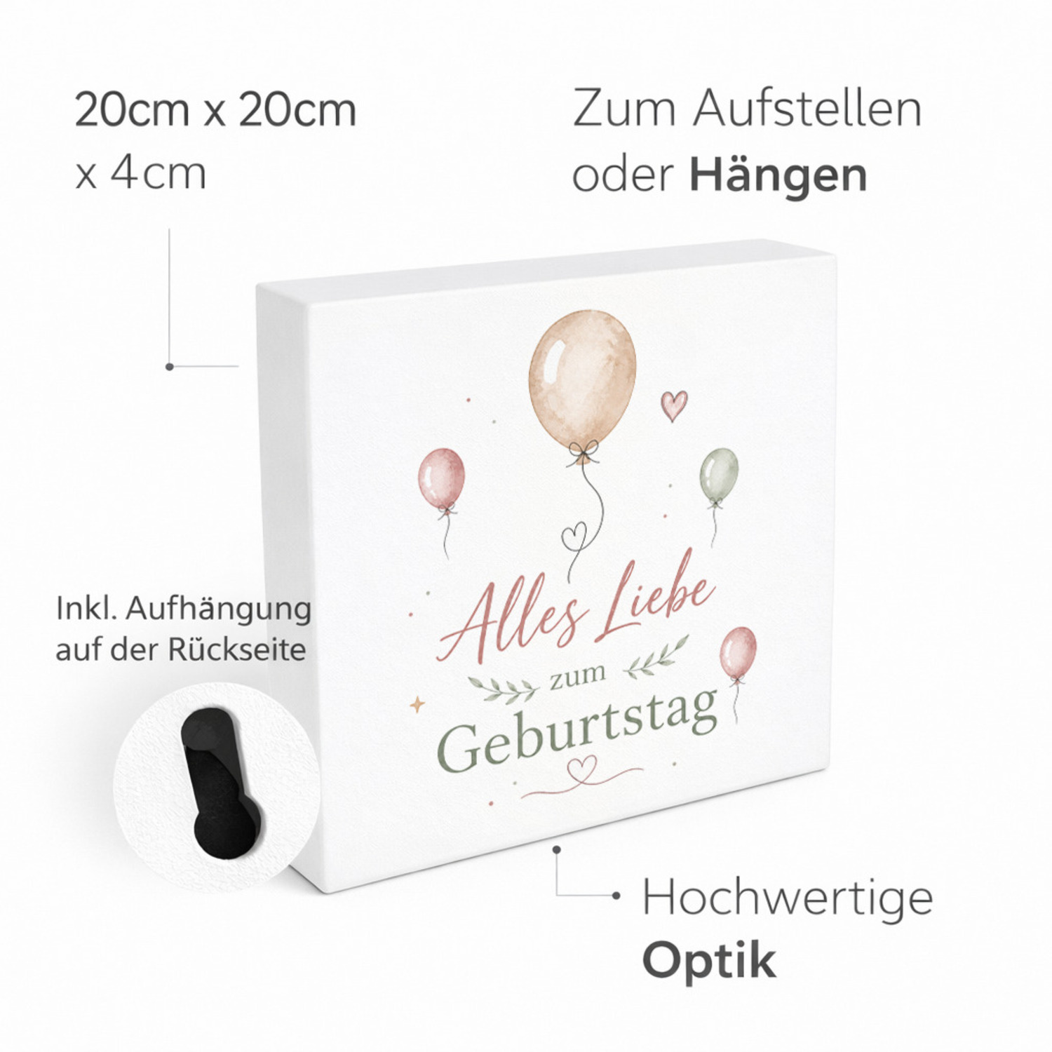 Holzbild in 20x20 cm Alles Liebe zum Geburtstag - Ballons – Ansicht 4
