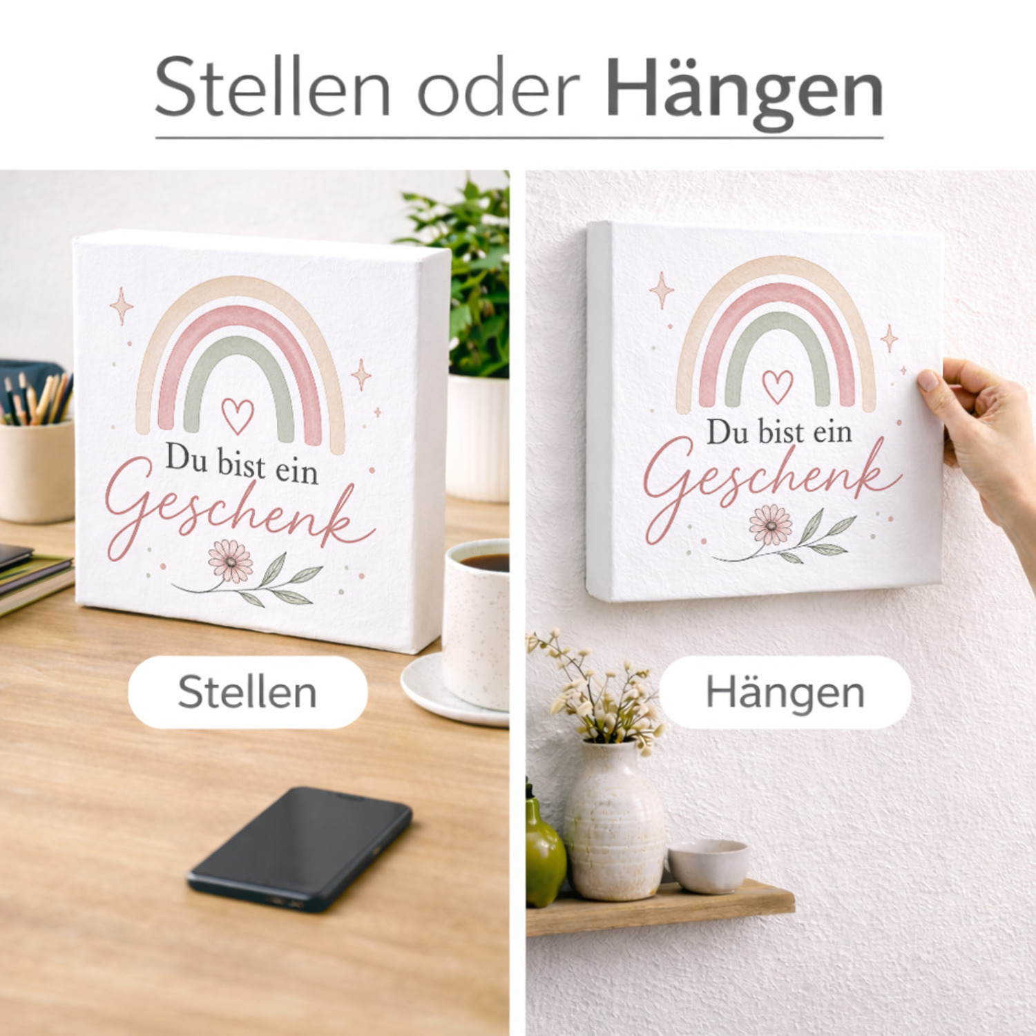 Holzbild in 20x20 cm Du bist ein Geschenk - Holzdeko für Babyzimmer – Ansicht 2