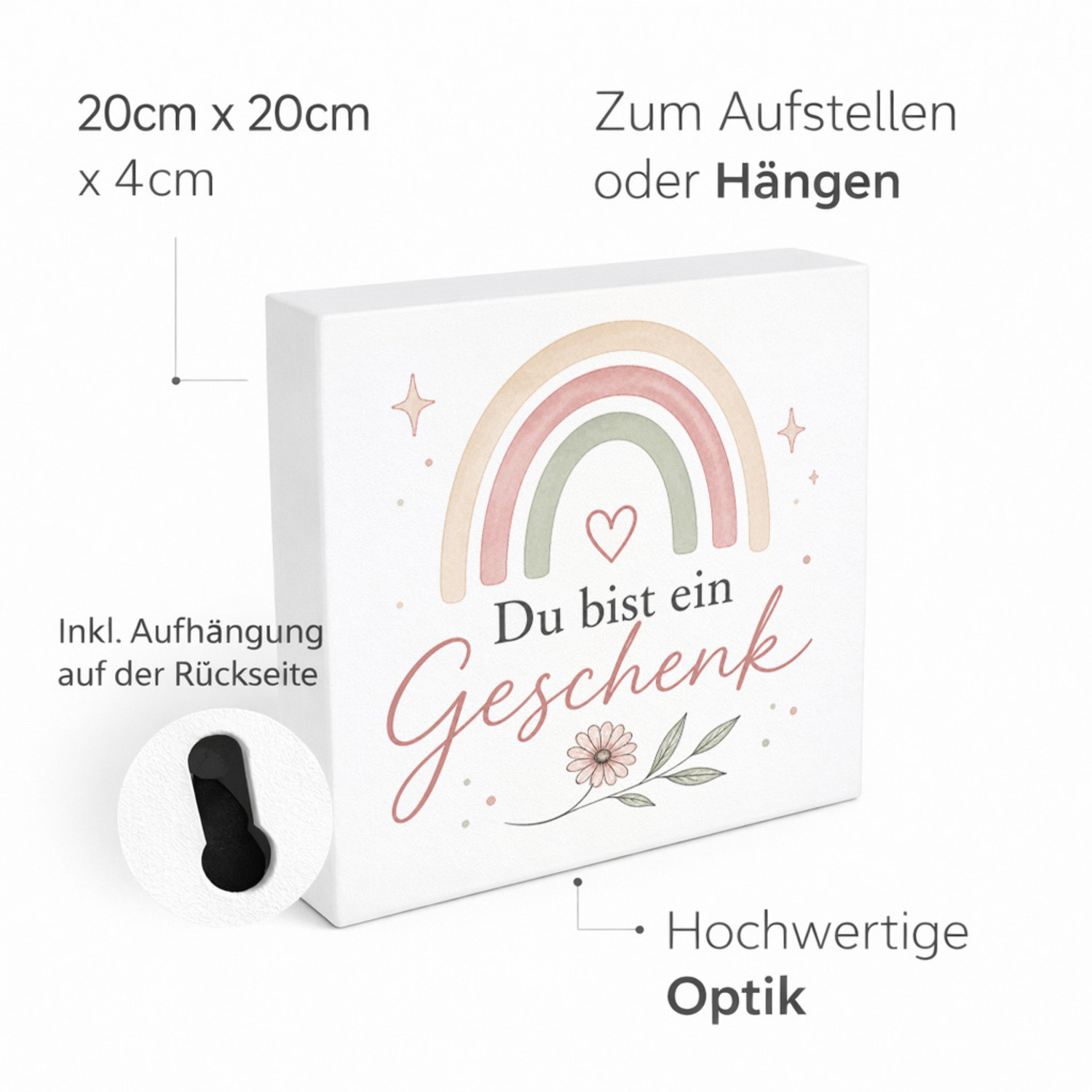 Holzbild in 20x20 cm Du bist ein Geschenk - Holzdeko für Babyzimmer – Ansicht 4