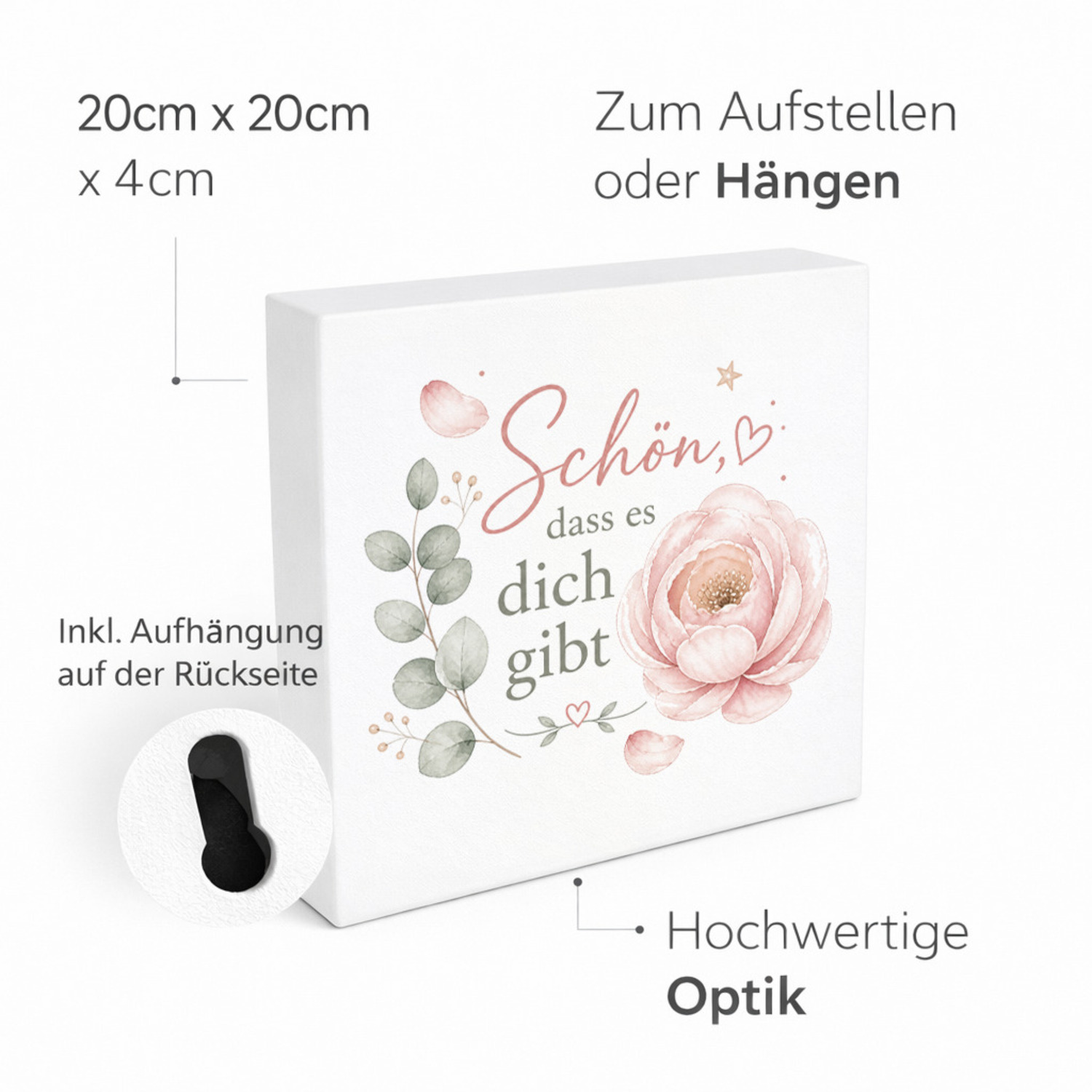 Holzbild in 20x20 cm Schön - Schriftzug und Blütenmotiv – Ansicht 4