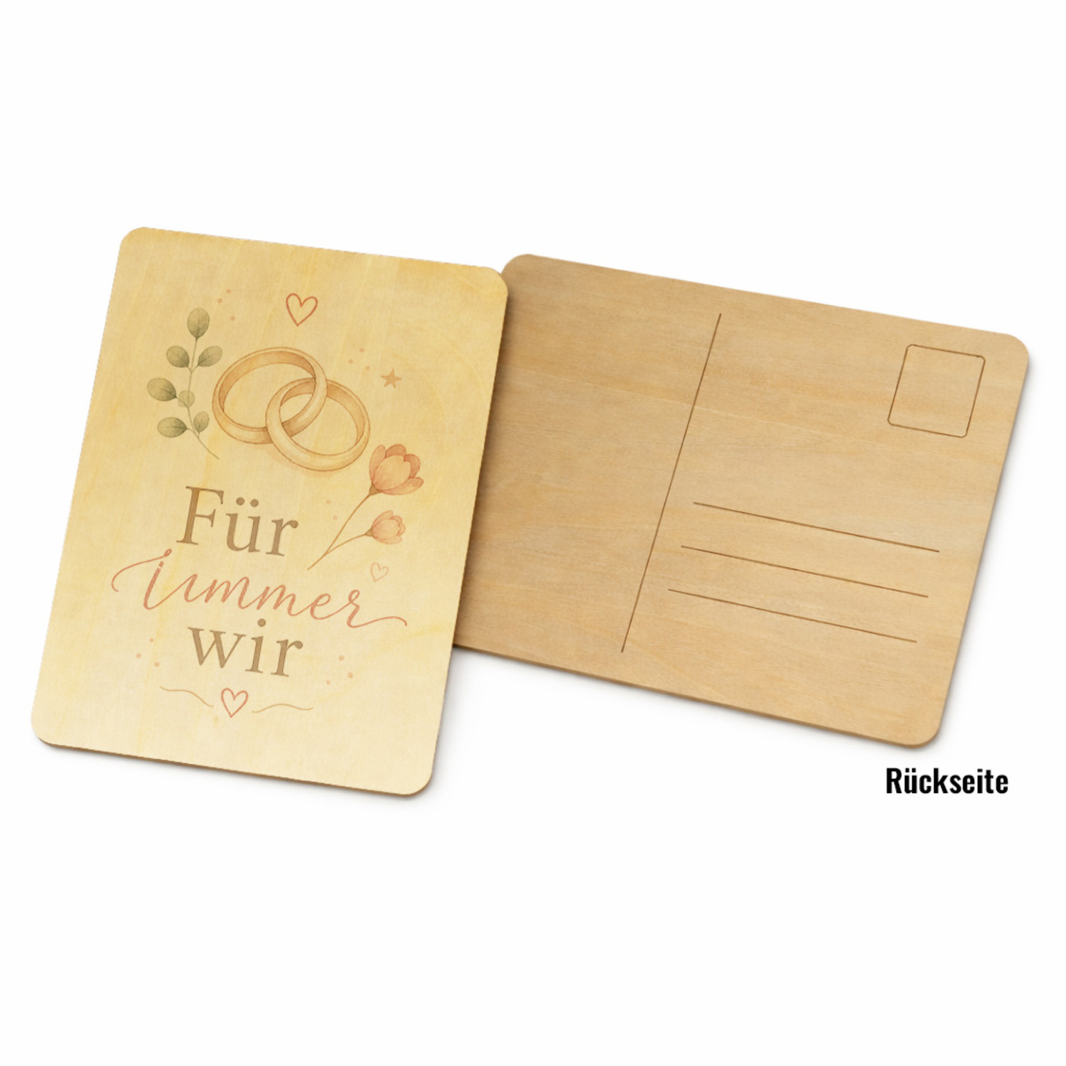 Postkarte Holz Für immer wir - Holzpostkarte mit Eheringen – Ansicht 2