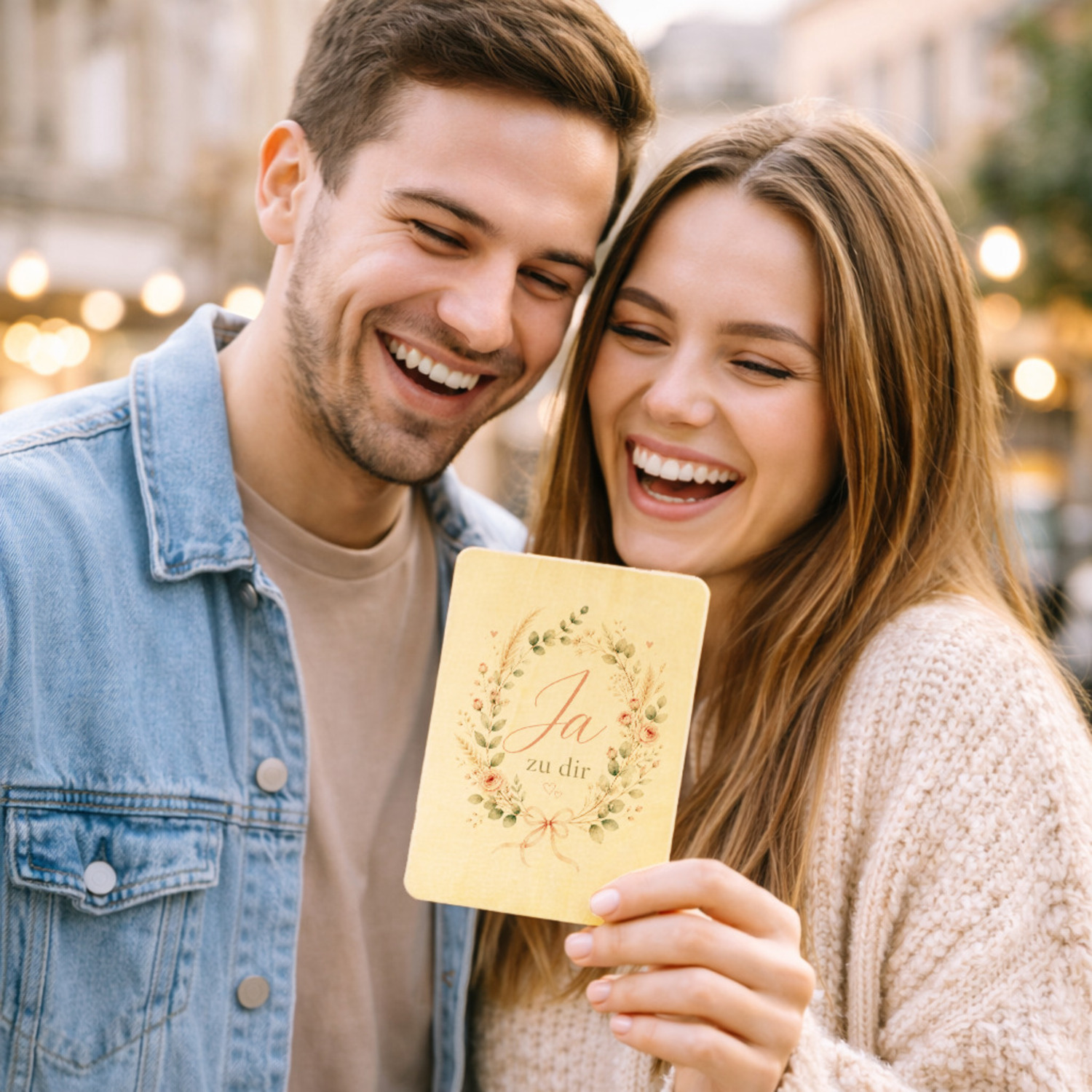 Postkarte Holz Ja zu dir - Holzpostkarte mit Blumenkranz – Ansicht 5