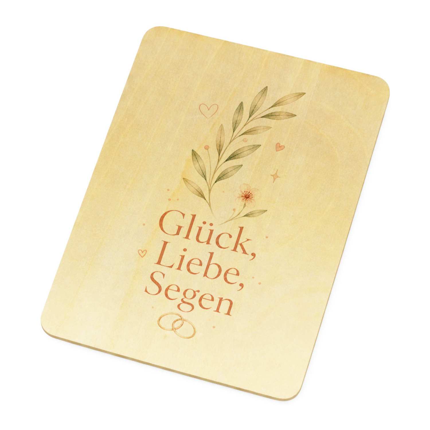 Postkarte Holz Glück - Grusskarte mit Blumenmotiv Holzpostkarte