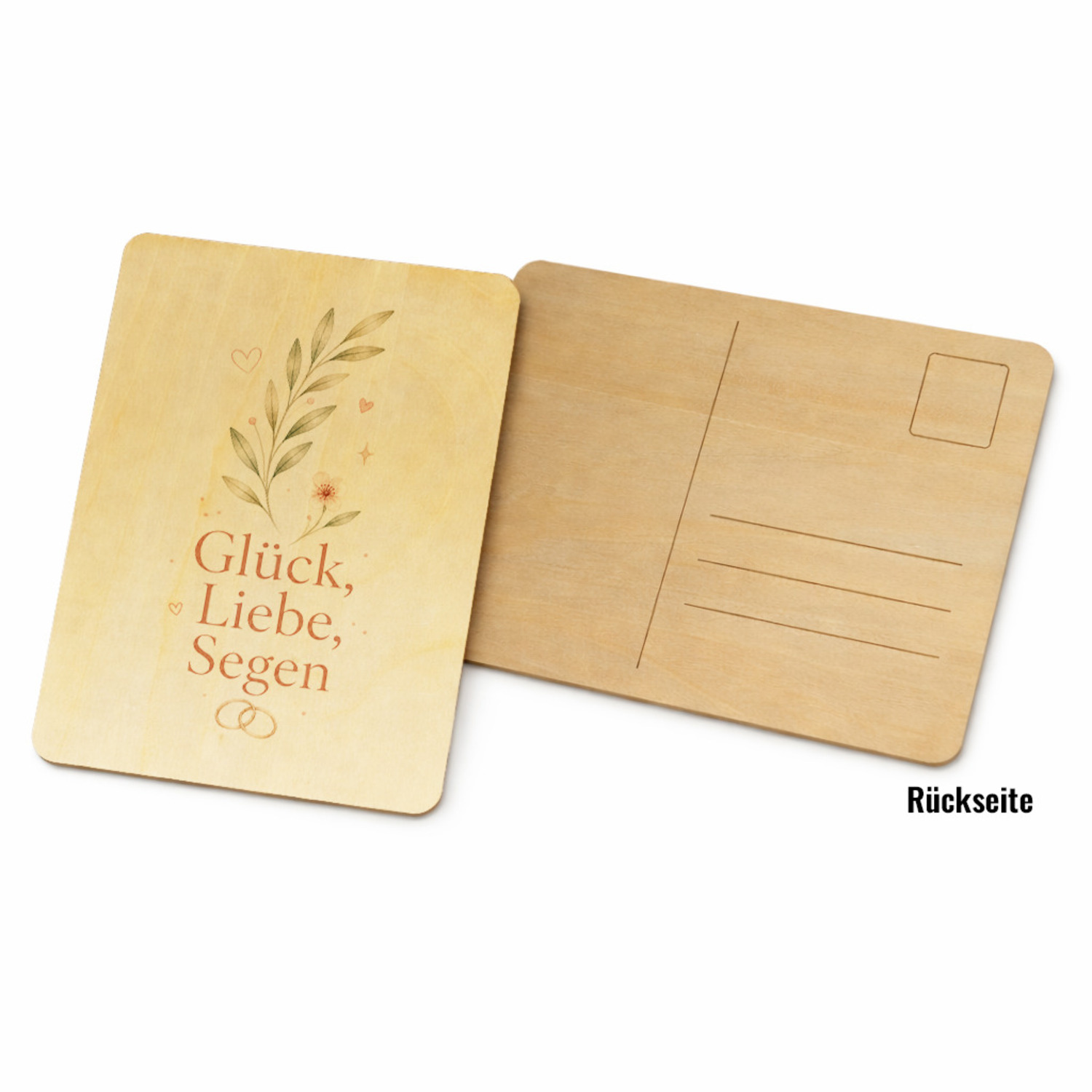 Postkarte Holz Glück - Grusskarte mit Blumenmotiv Holzpostkarte – Ansicht 2