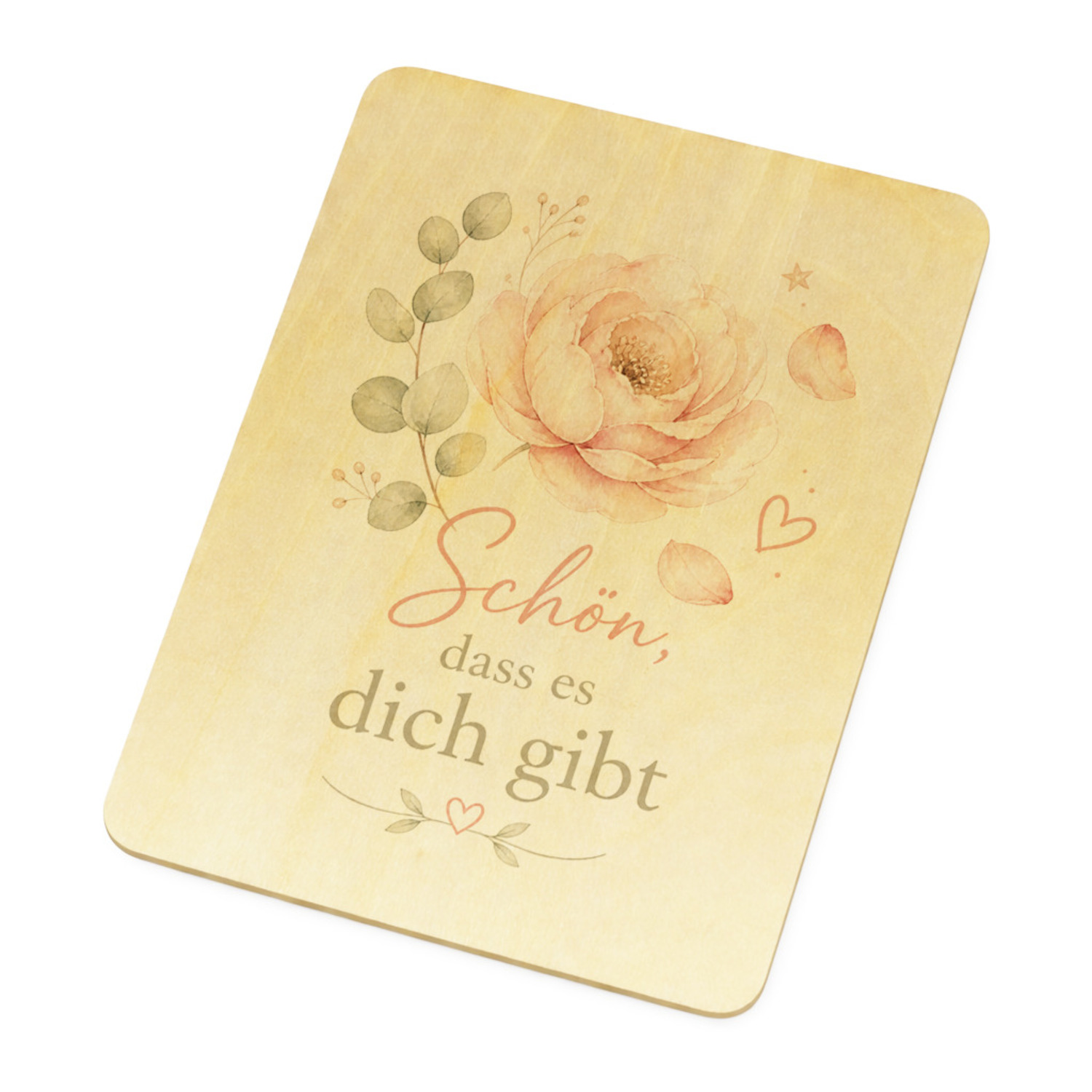Postkarte Holz Schön - Holzpostkarte mit Aquarellblume Grußkarte