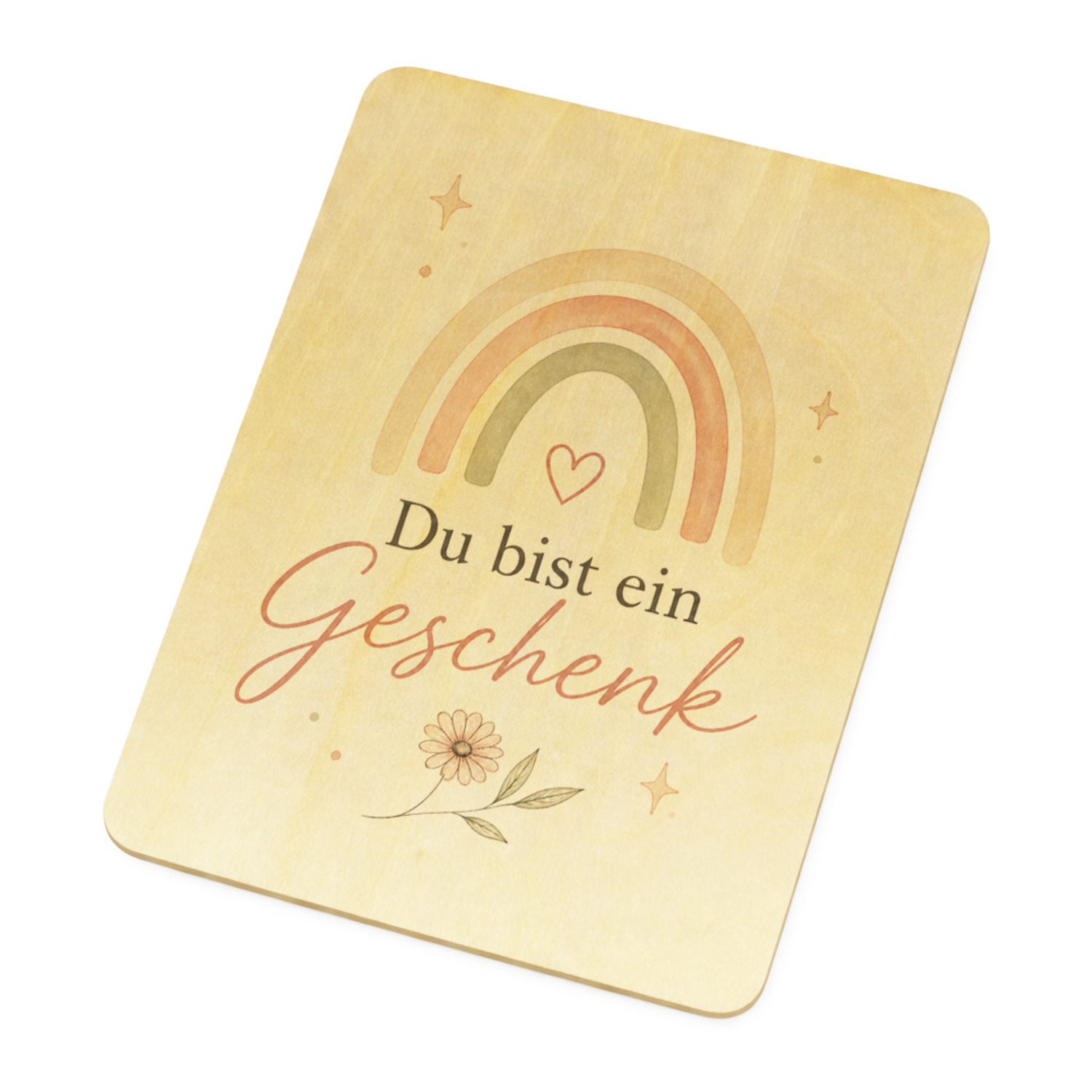 Postkarte Holz Du bist ein - Holzpostkarte mit Regenbogenmotiv