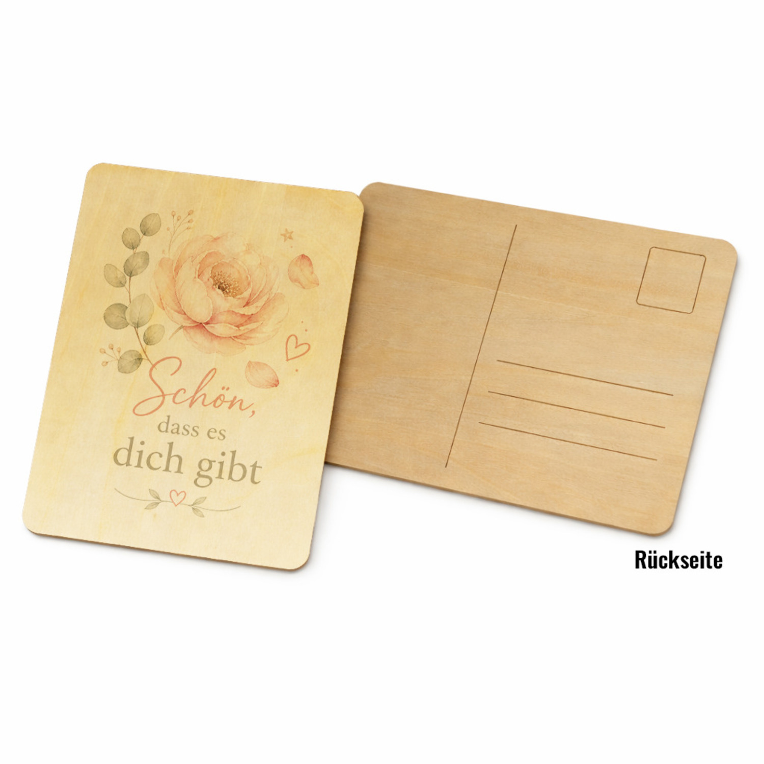 Postkarte Holz Schön - Holzpostkarte mit Aquarellblume Grußkarte – Ansicht 2