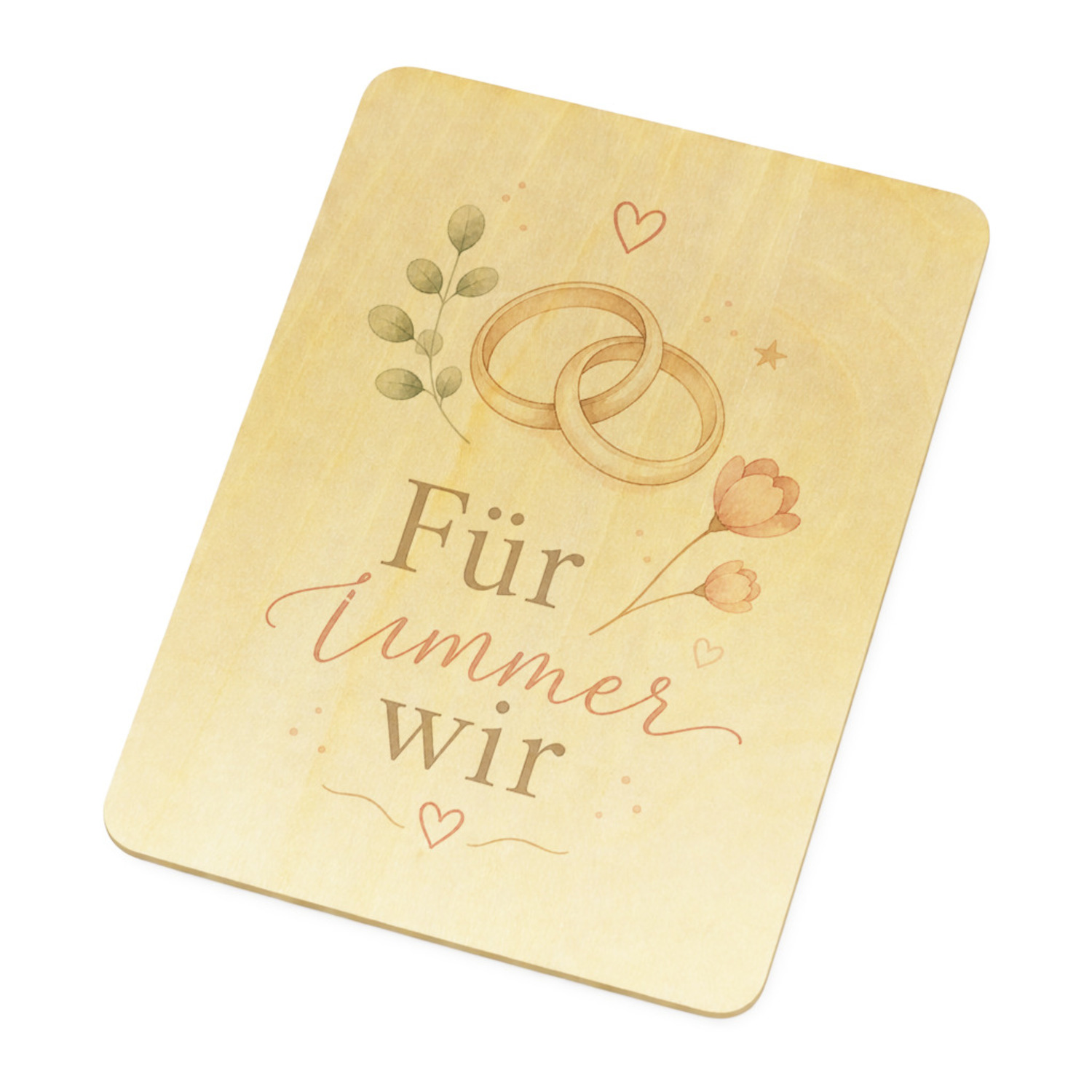 Postkarte Holz Für immer wir - Holzpostkarte mit Eheringen