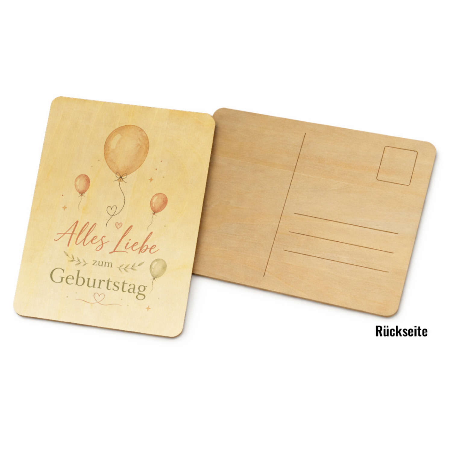 Postkarte Holz Alles Liebe zum Geburtstag - Ballons Grußkarte – Ansicht 2
