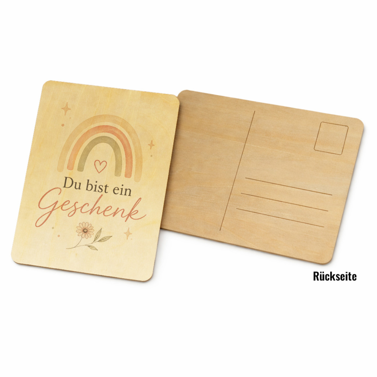 Postkarte Holz Du bist ein - Holzpostkarte mit Regenbogenmotiv – Ansicht 2