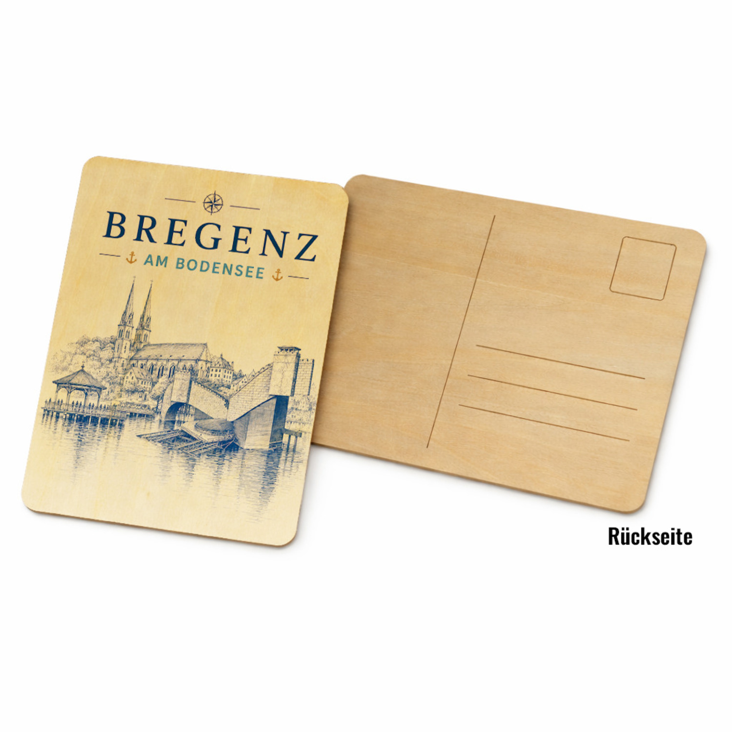 Bregenz am Bodensee Holzpostkarte – Ansicht 2