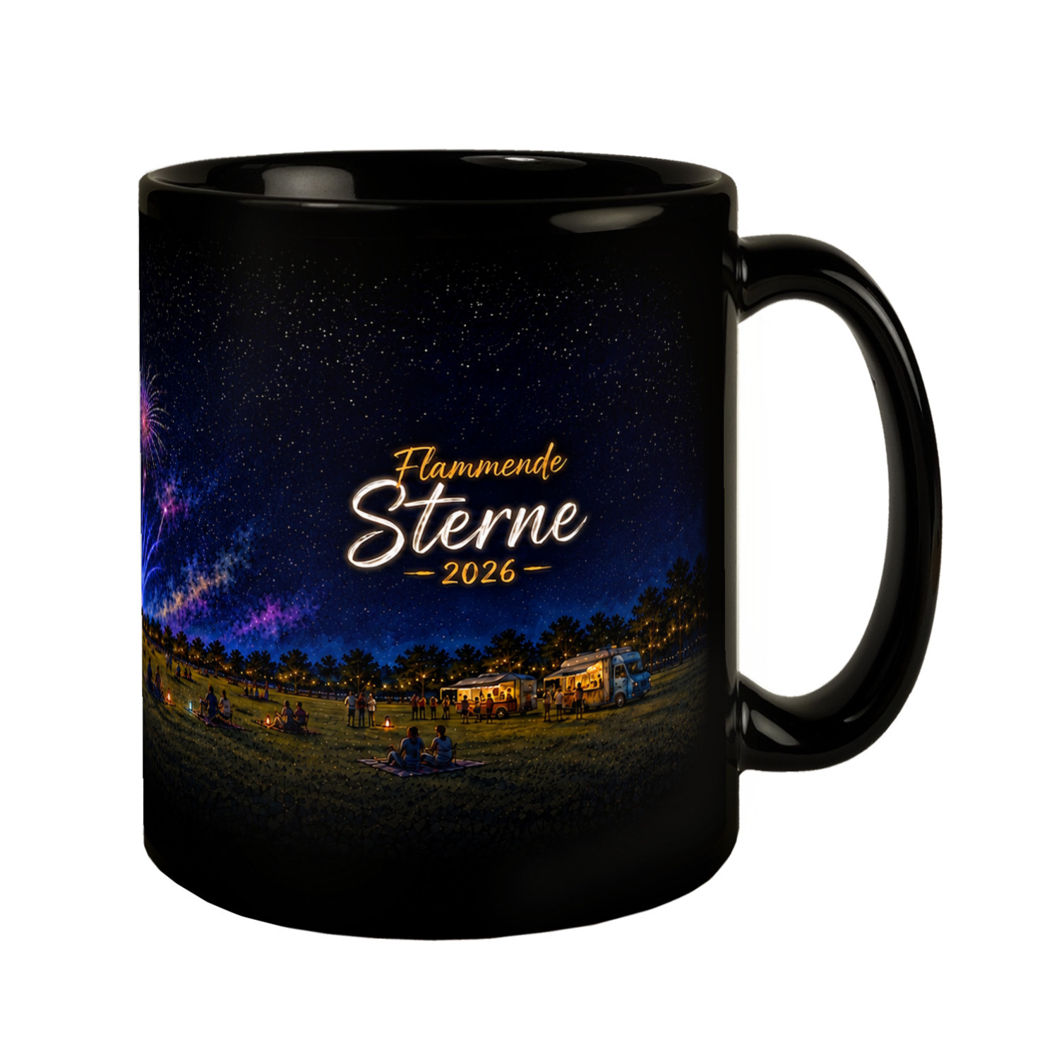 Flammende Sterne 2026 Tasse schwarz