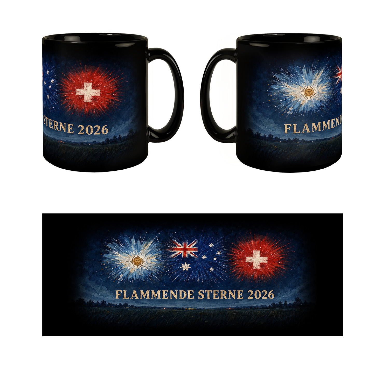 Länder Flammende Sterne 2026 Tasse schwarz – Ansicht 4