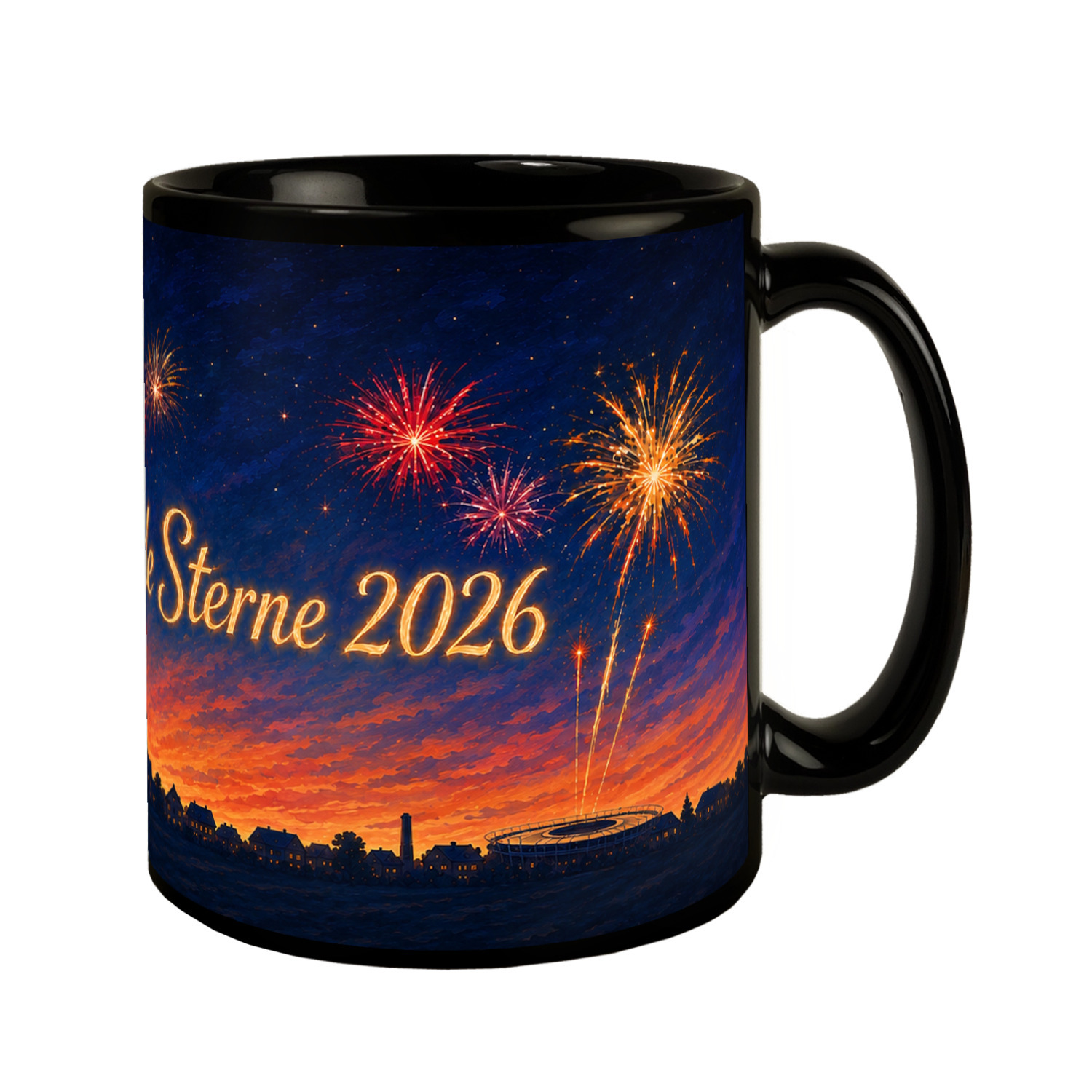 Skyline Flammende Sterne Tasse schwarz