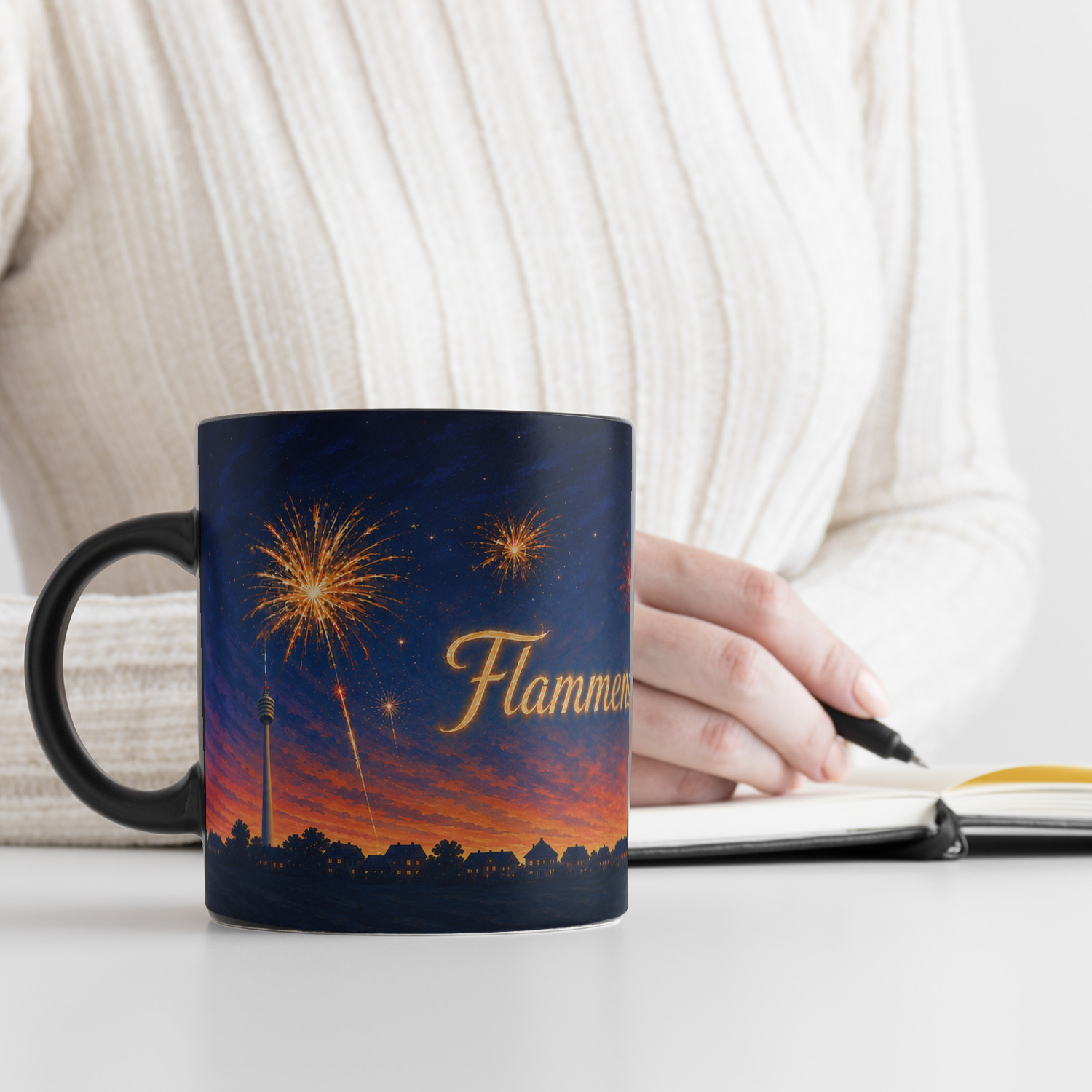 Skyline Flammende Sterne Tasse schwarz – Ansicht 3