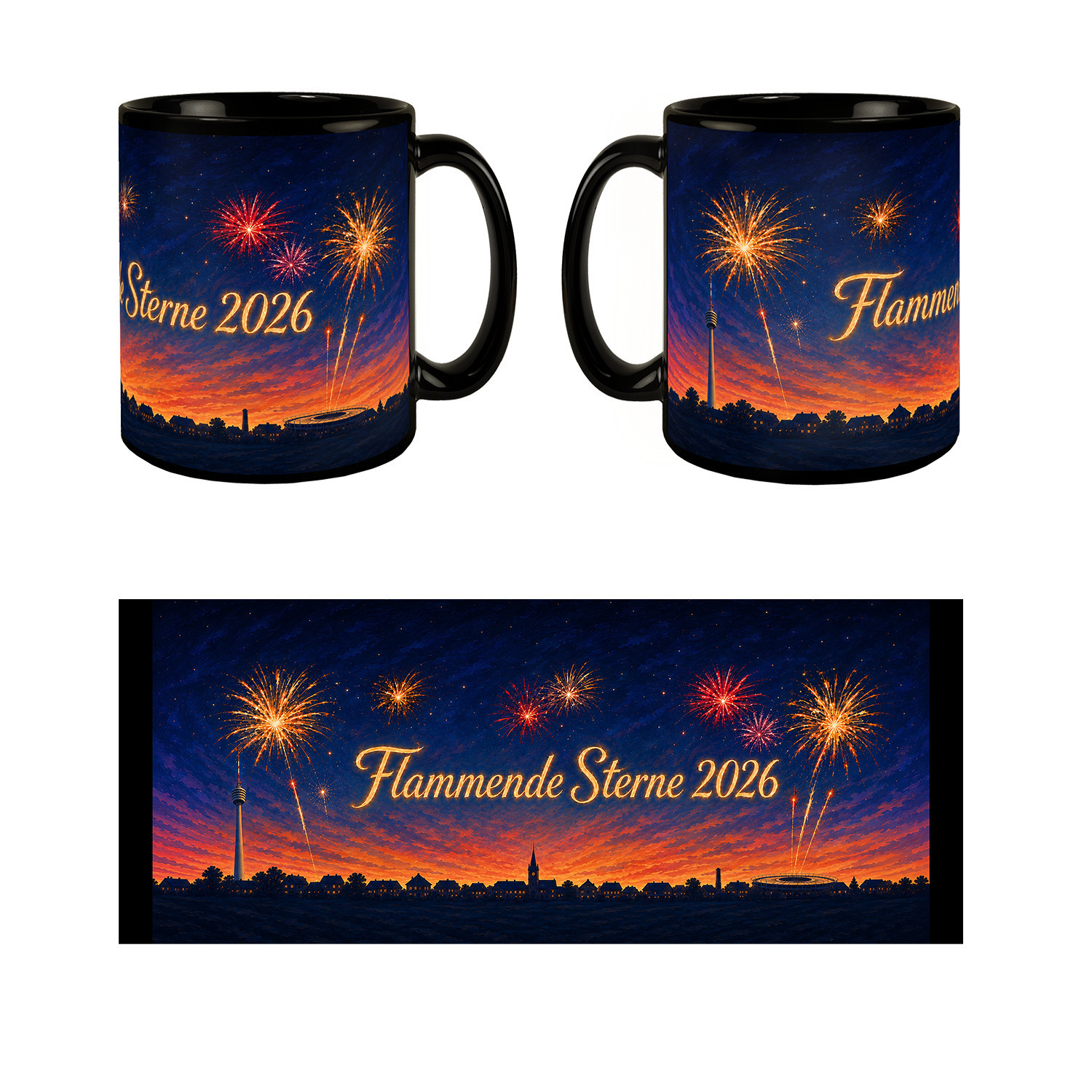 Skyline Flammende Sterne Tasse schwarz – Ansicht 4