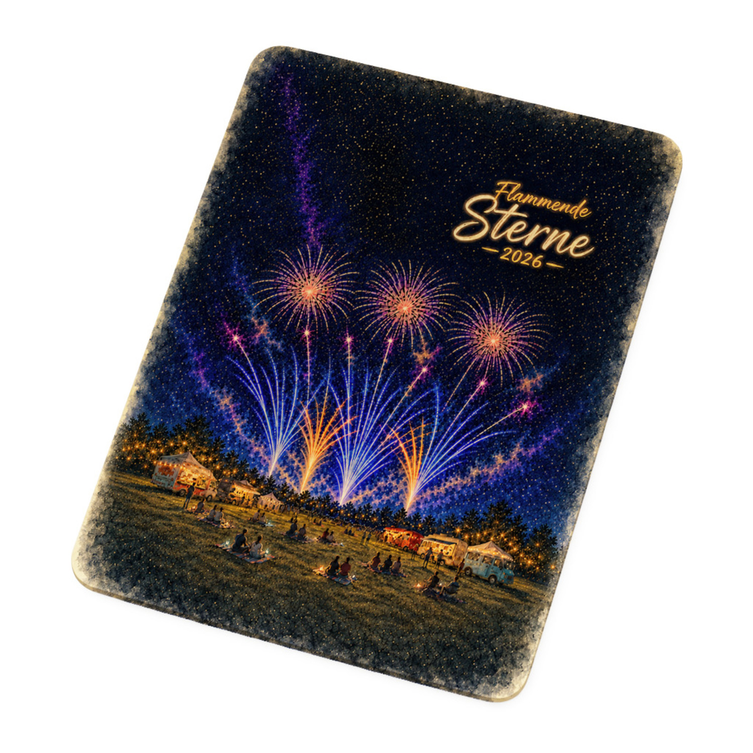 Flammende Sterne Holzpostkarte