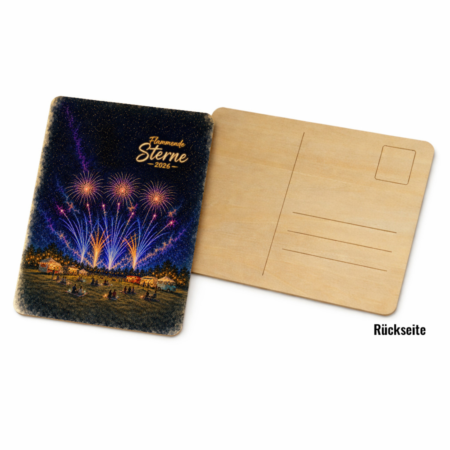 Flammende Sterne Holzpostkarte – Ansicht 2