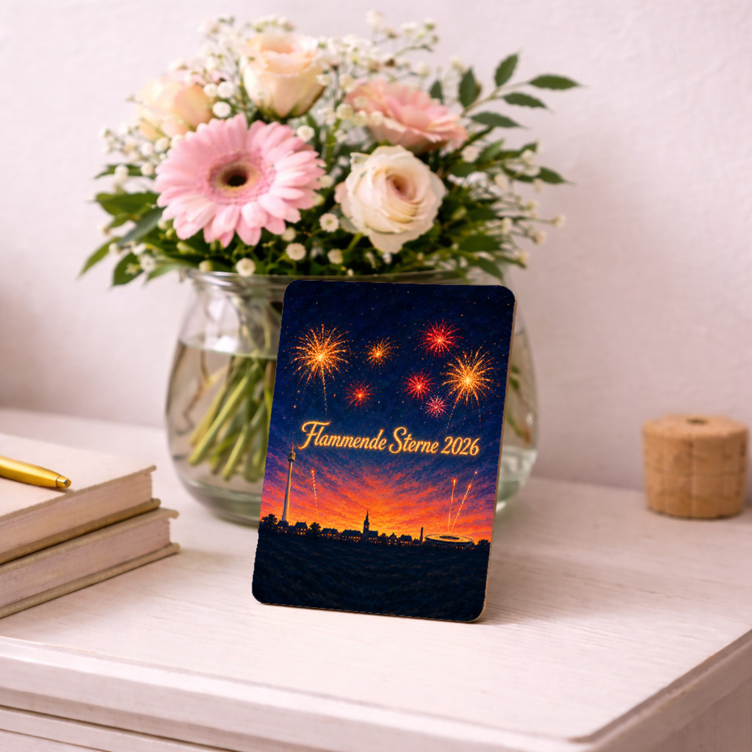 Skyline Flammende Sterne Holzpostkarte – Ansicht 4