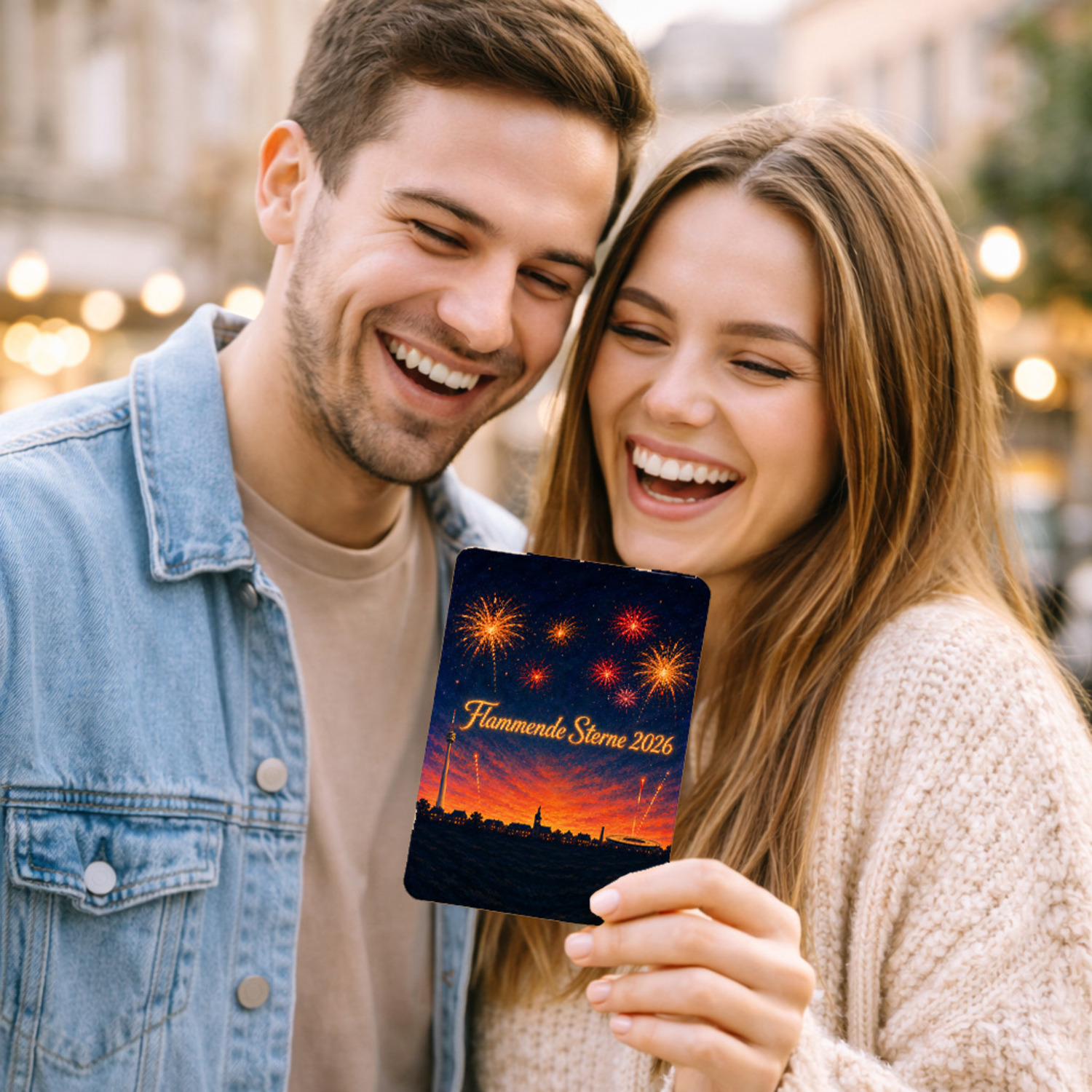 Skyline Flammende Sterne Holzpostkarte – Ansicht 5