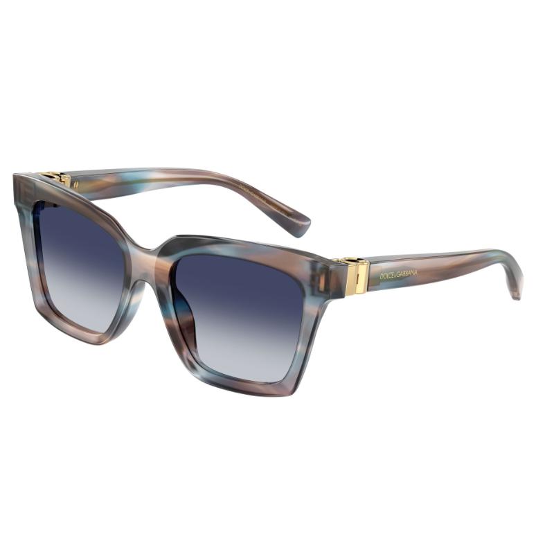 Dolce & Gabbana DG4498 con montura de rayas azules y lentes grises degradadas