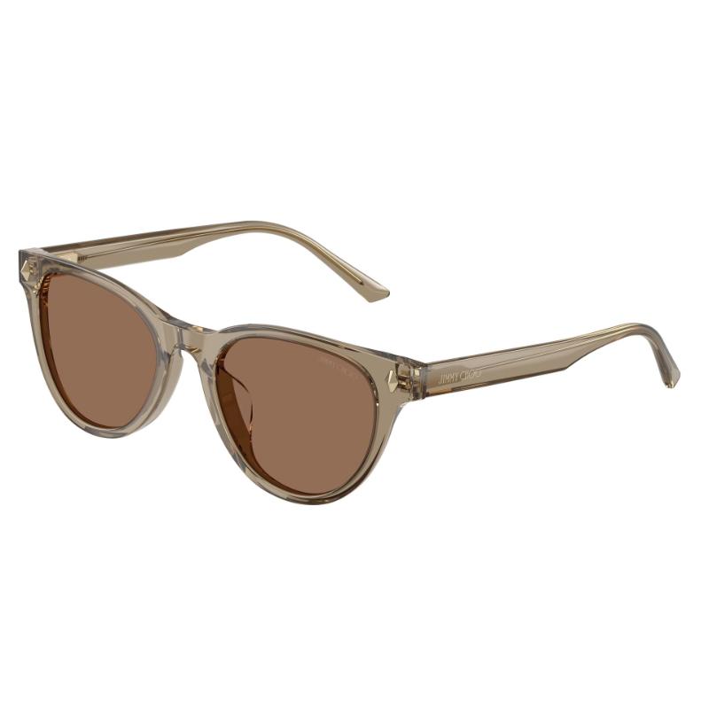 Jimmy Choo JC5043 con montura marrón transparente y lentes marrón oscuro