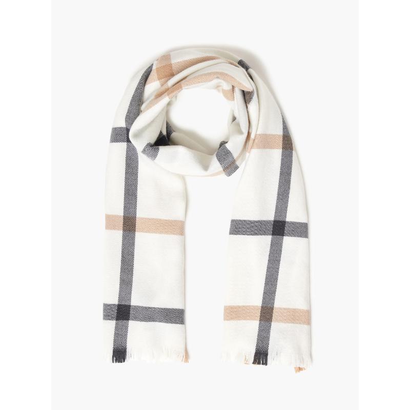 Foxford Bufanda de lana merino extrafina blanca/gris/camello